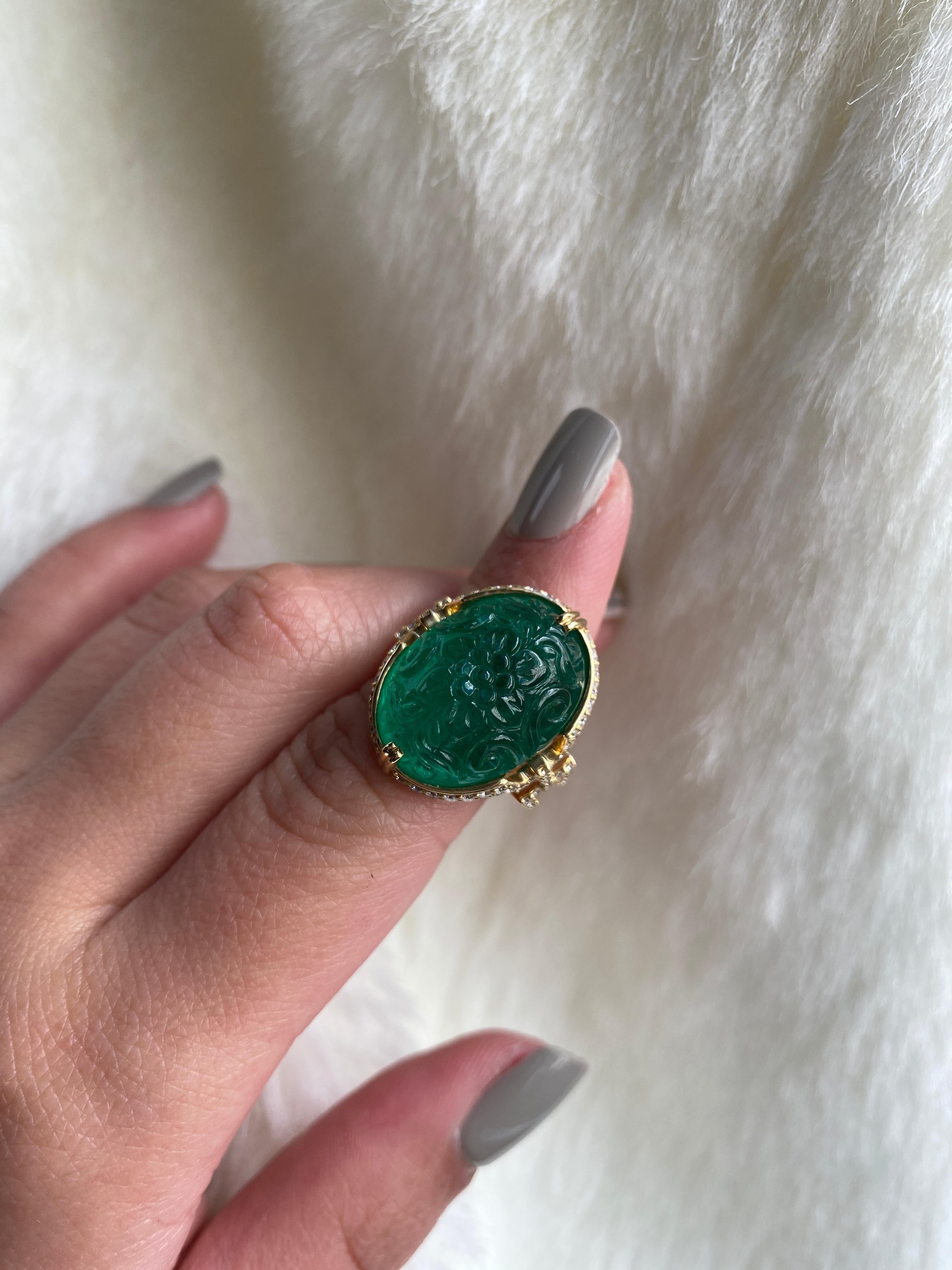 carved emerald ring