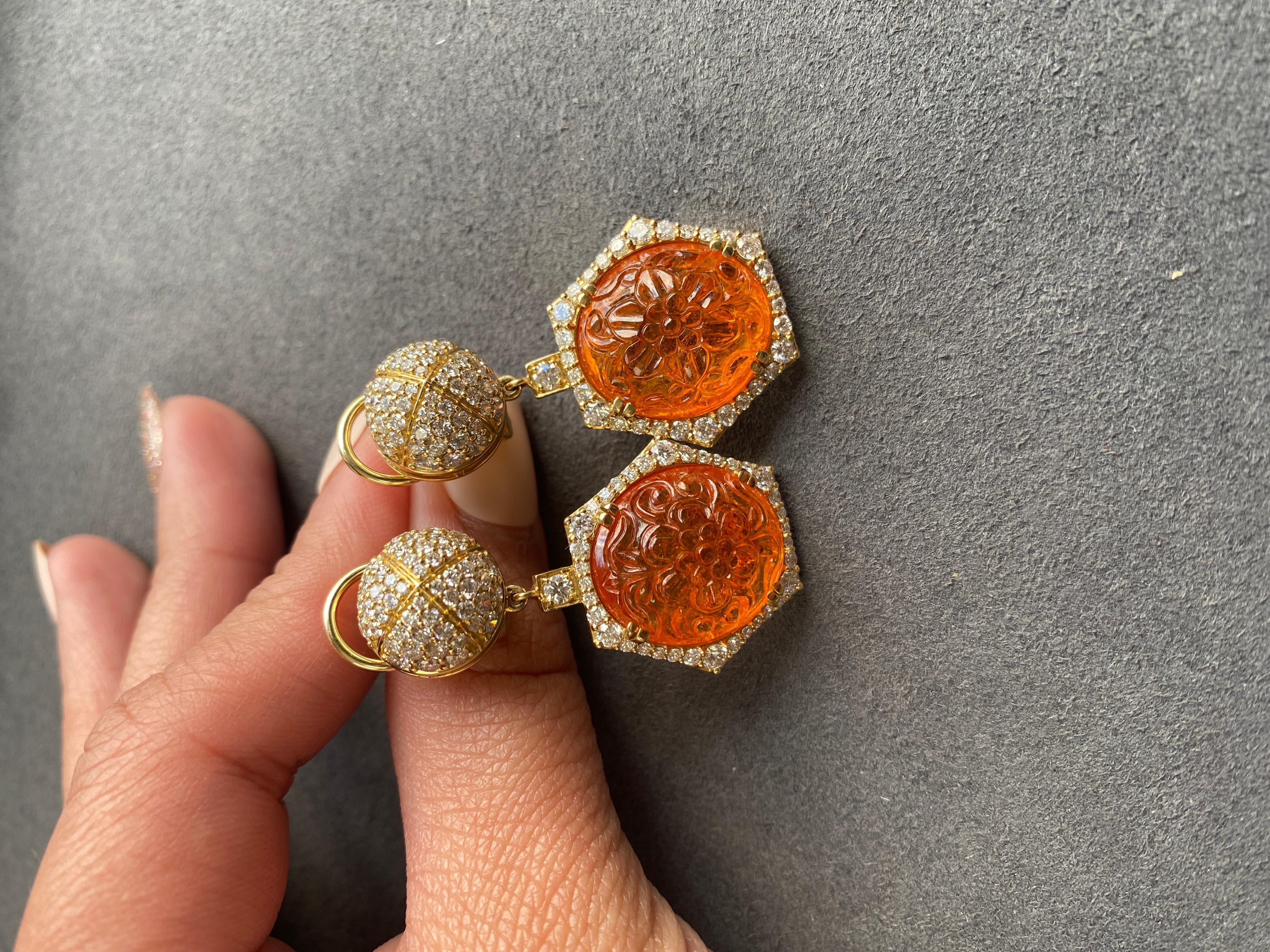 Goshwara Carved Mandarin Garnet And Diamond Top Earrings 1