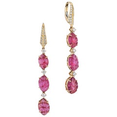 Goshwara Carved Rubelite Leaf And Diamond Earrings