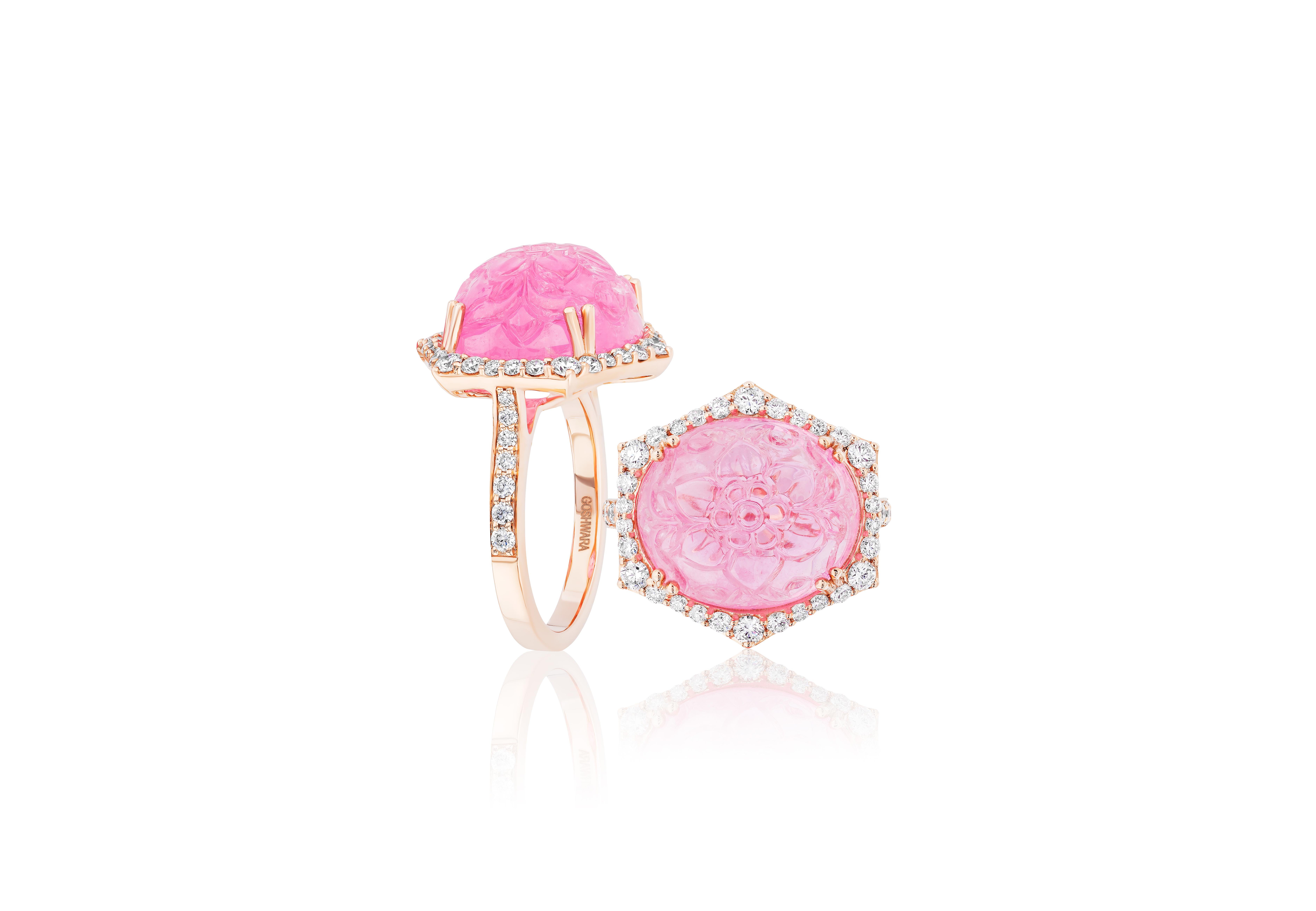 Carved Tourmaline Cabochon Ring with Diamonds in 18K Rose Gold, from ‘G-One' Collection. Perfect cocktail ring to dazzle. If you love pink, don’t wait longer, this is the one!

* Gemstone: 100% Earth Mined 
* Approx. gemstone Weight: 13.81 Carats