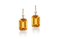 Goshwara Citrine 3 Stone Emerald Cut Ring & Citrine Emerald Cut Earrings
