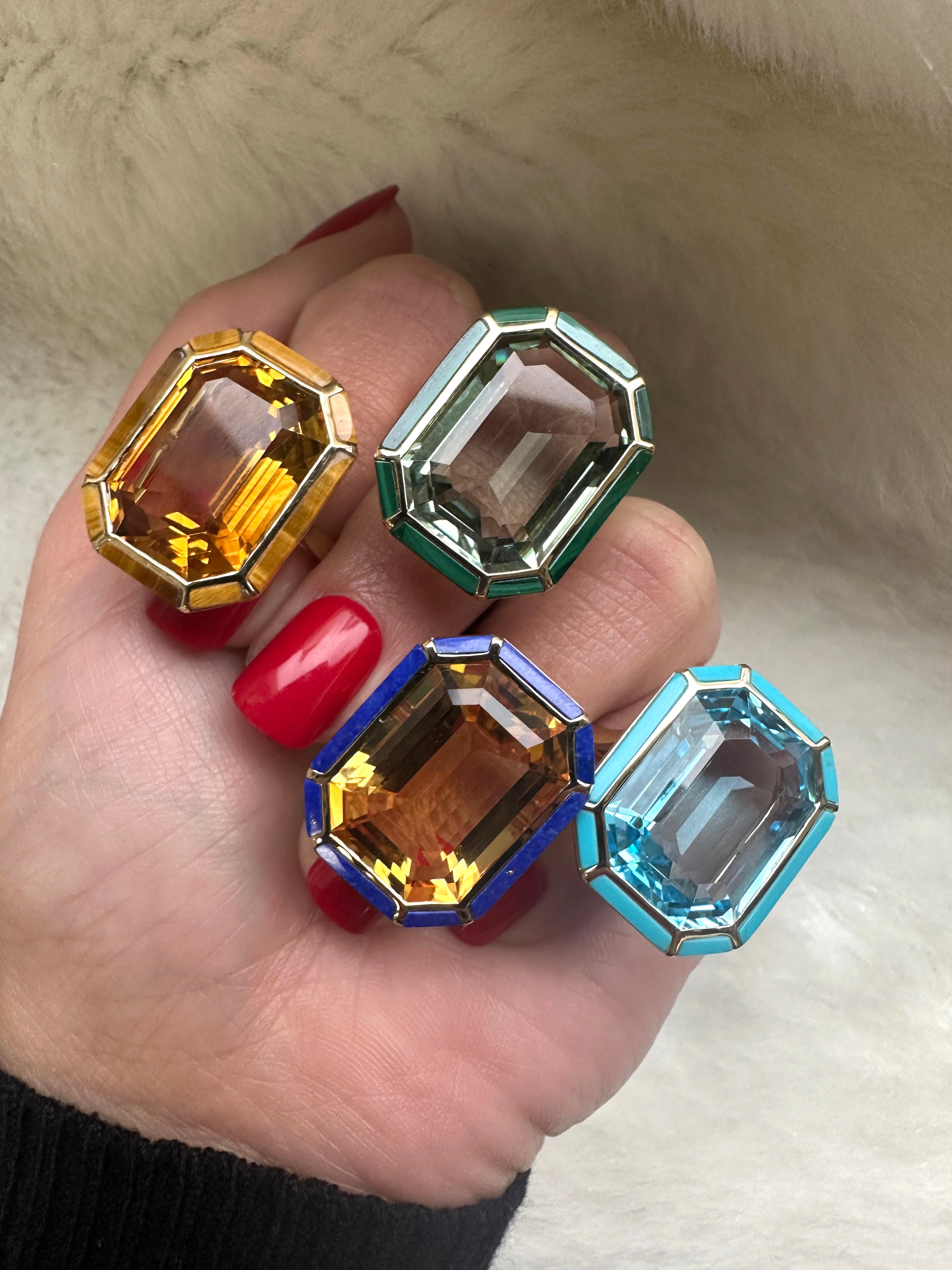 Emerald Cut Goshwara Citrine and Tiger's Eye Cocktail Ring For Sale