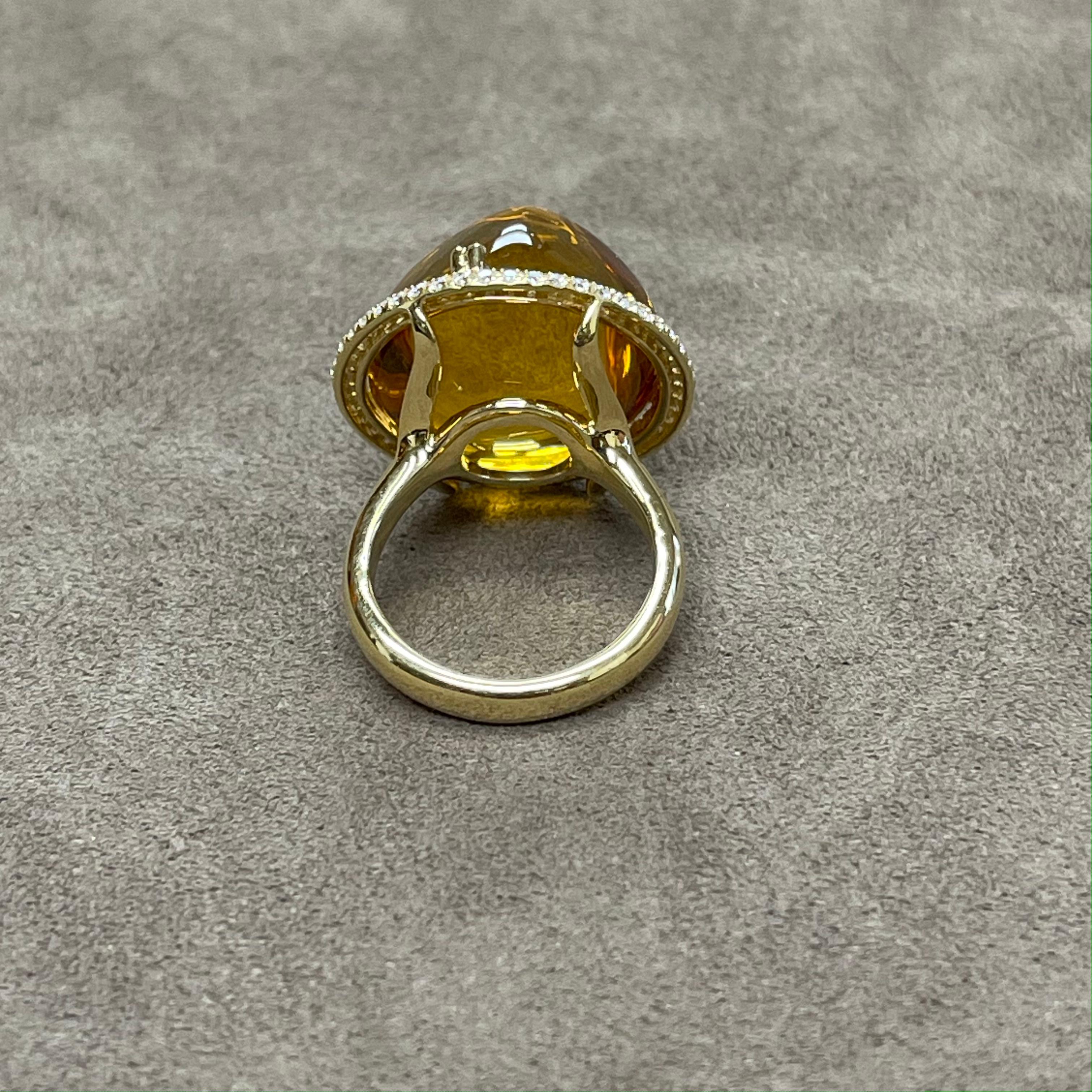 Contemporary Goshwara Citrine Cabochon and Diamond Ring For Sale