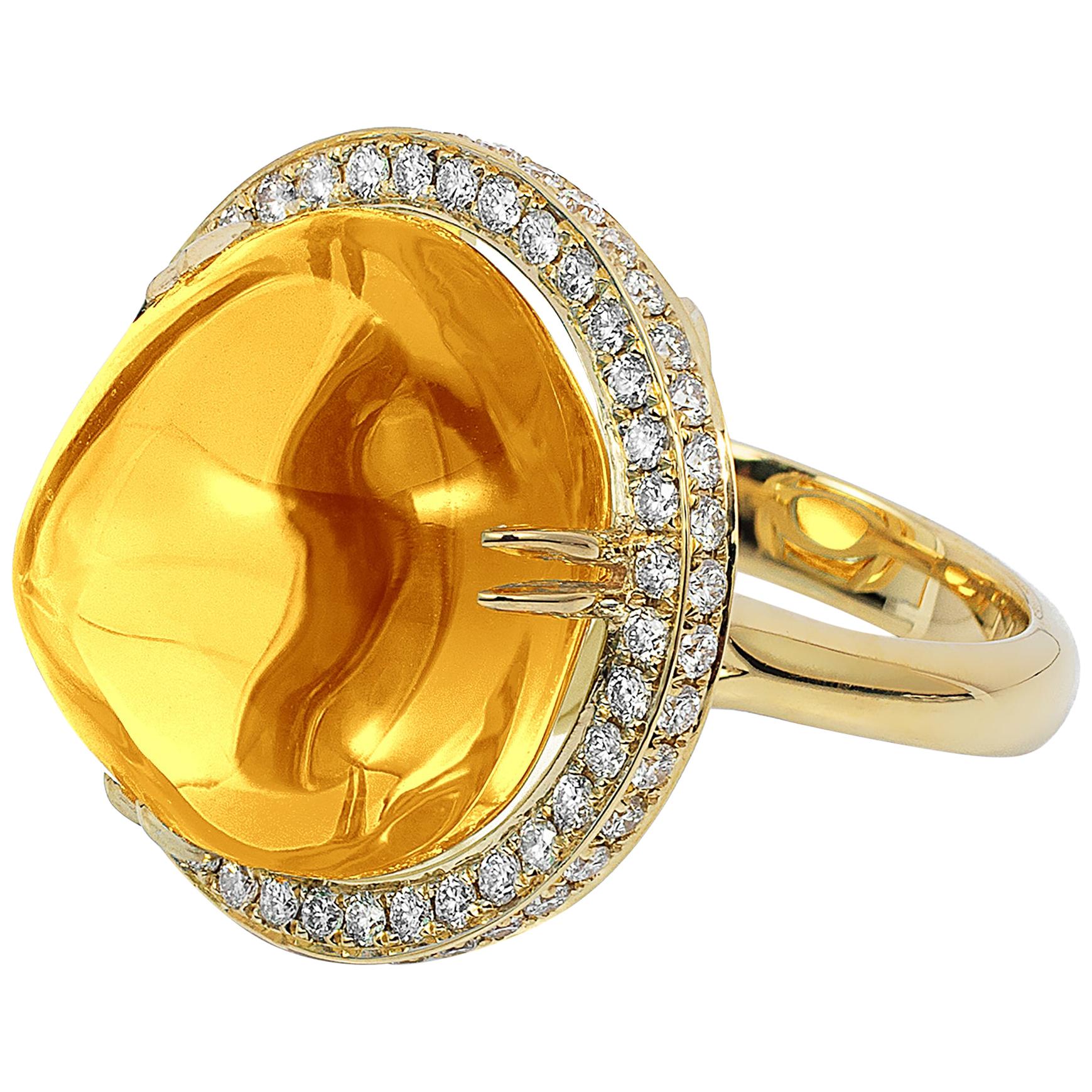 Goshwara Citrine Cabochon and Diamond Ring