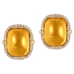 Citrine Cushion Cabochon with Diamond Earrings