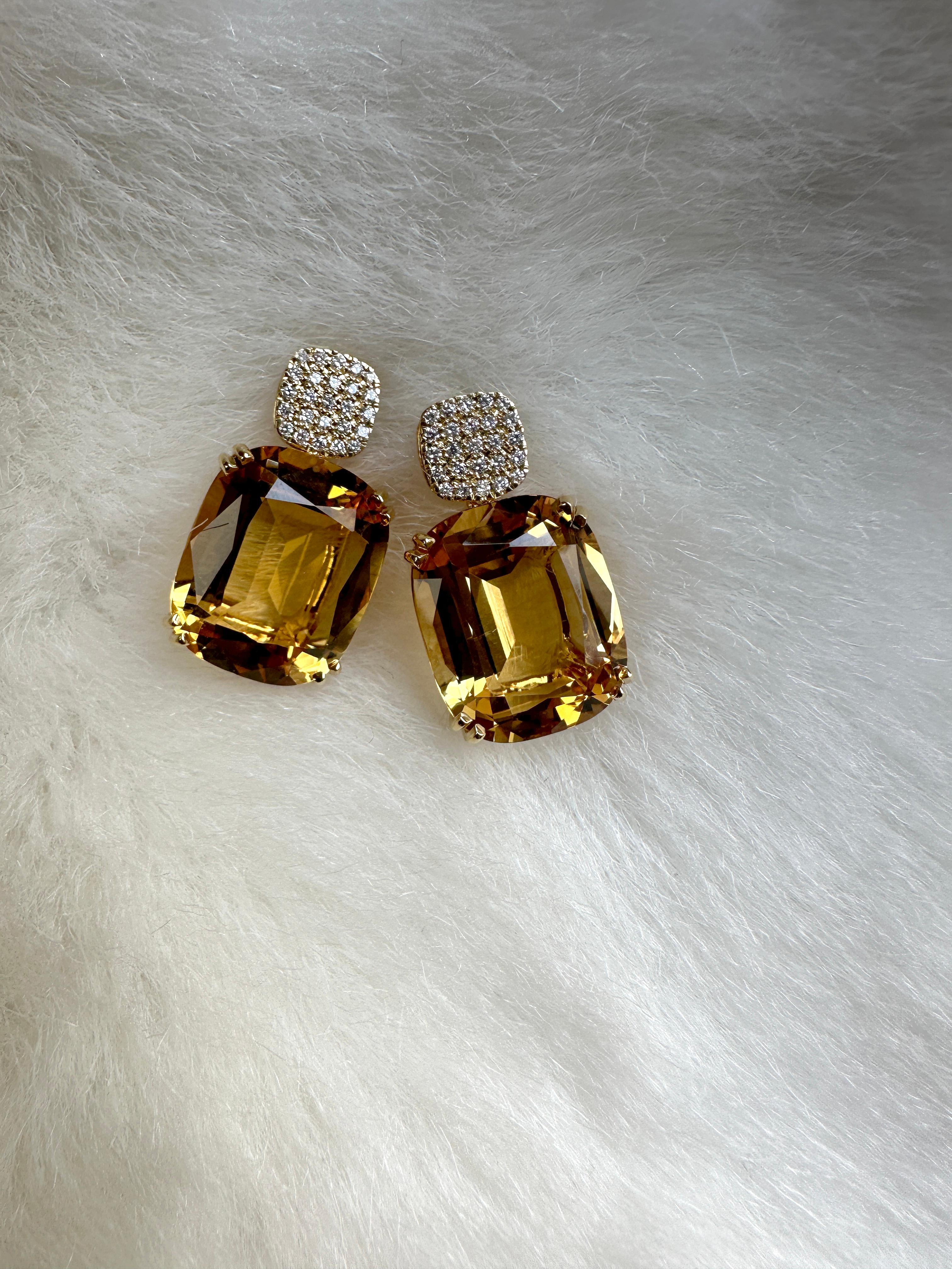 Introducing the stunning Citrine Cushion & Diamonds Earrings from our popular 'Gossip' Collection. 
The focal point of these earrings is the mesmerizing citrine cushion-cut gemstone. The cushion-cut shape adds a touch of vintage charm, while the