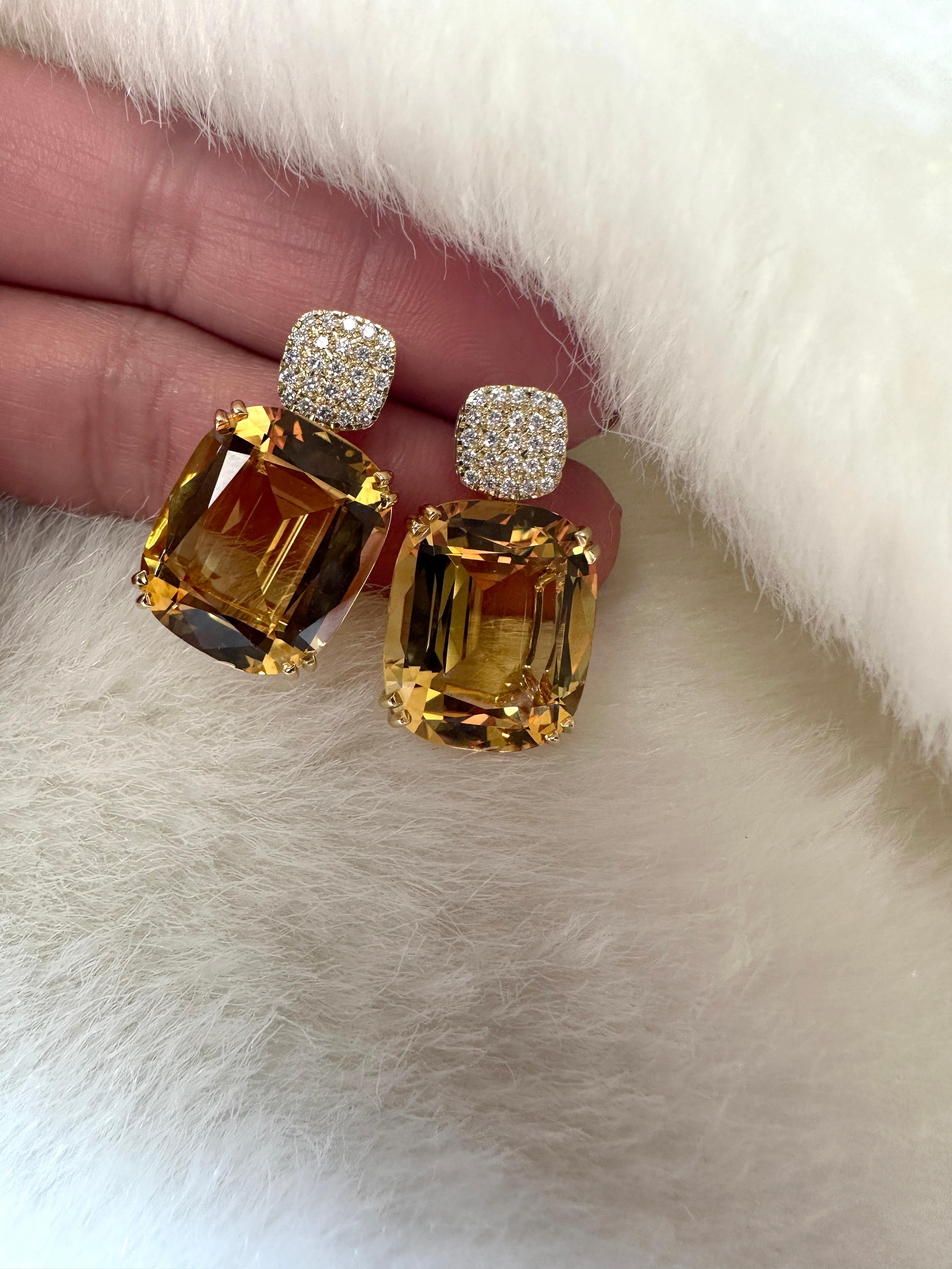 Goshwara Citrine Cushion & Diamonds Earrings In New Condition For Sale In New York, NY