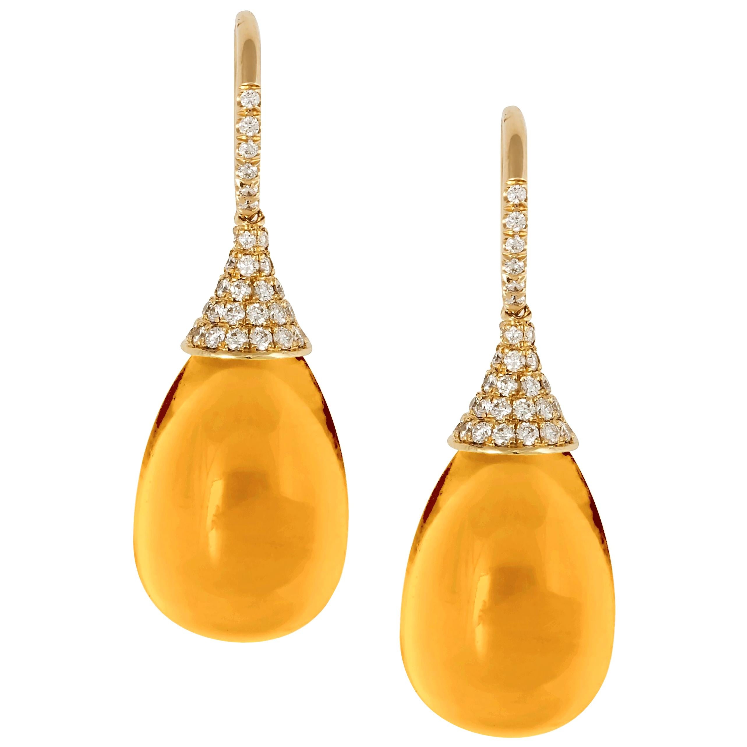 Ohrringe aus Goshwara mit Citrin-Tropfen und Diamanten