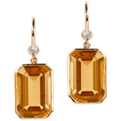 Goshwara Citrine Emerald Cut and Diamond Earrings