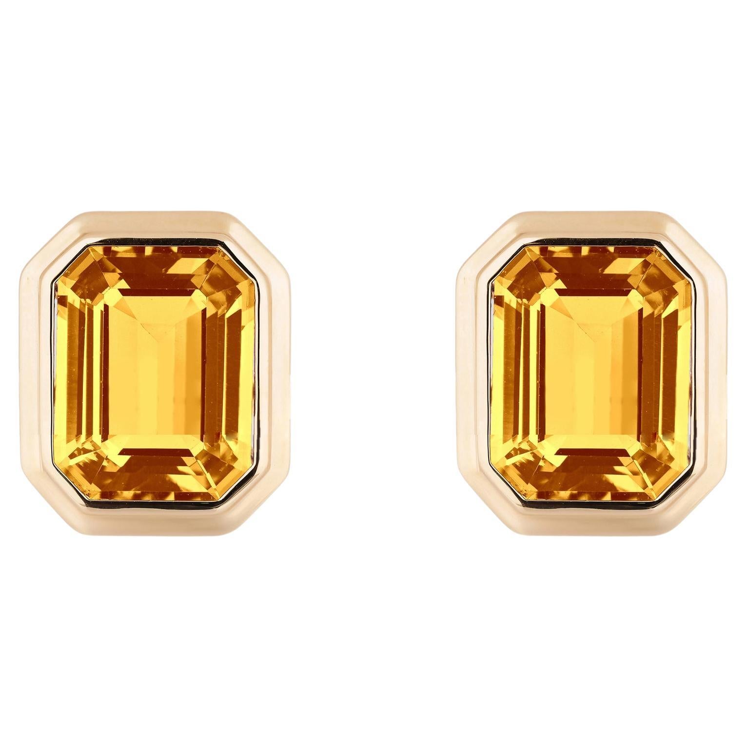 Goshwara Citrine Emerald Cut Bezel Set Stud Earrings