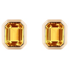 Goshwara Citrine Emerald Cut Bezel Set Stud Earrings