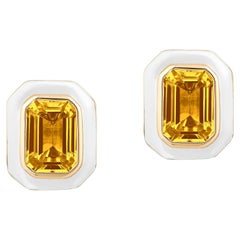 Goshwara Citrine Emerald Cut Studs with White Enamel Earrings