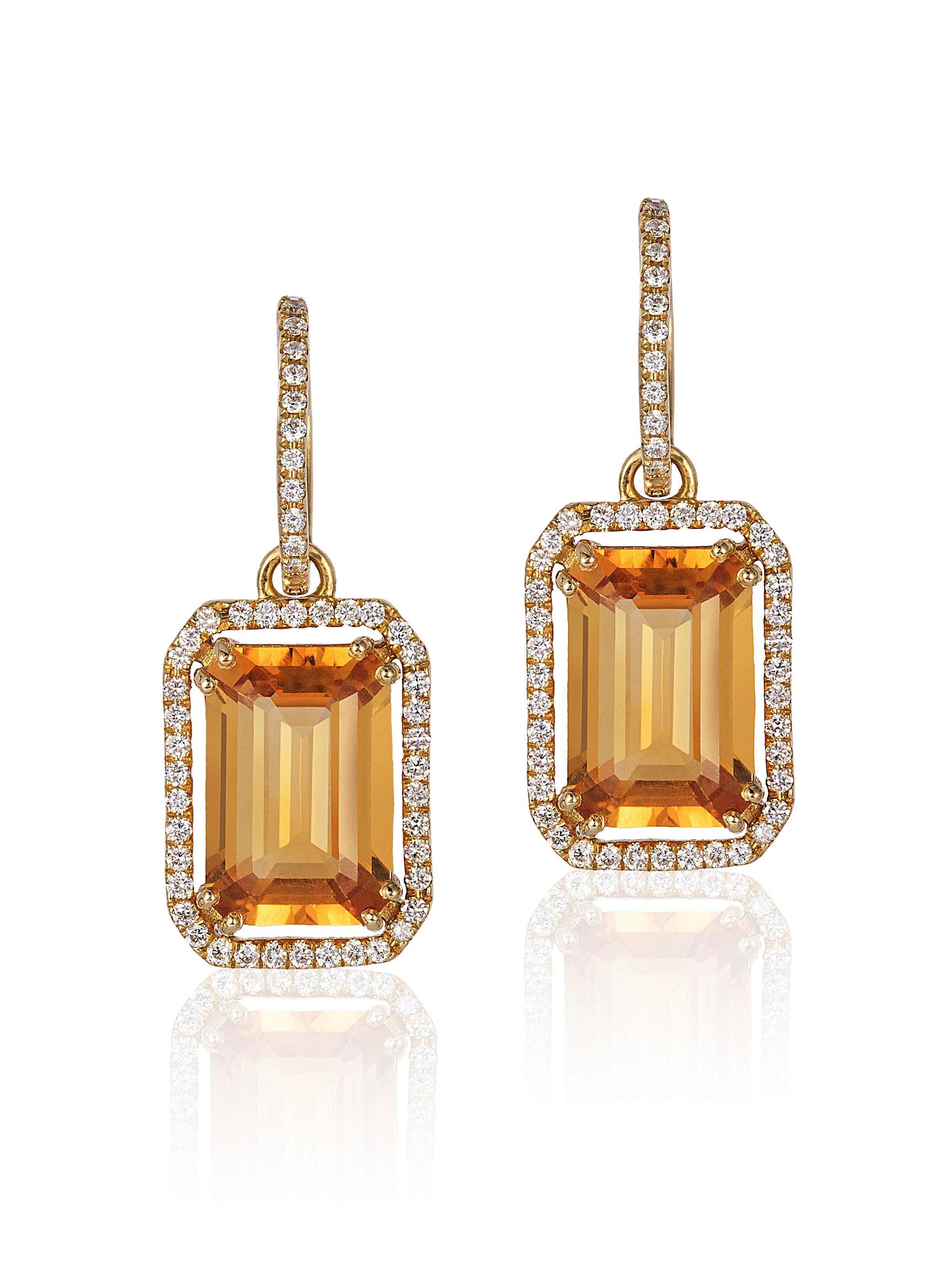 Ohrringe mit Dishwara-Citrin im Smaragdschliff und Diamantbesatz im Zustand „Neu“ in New York, NY