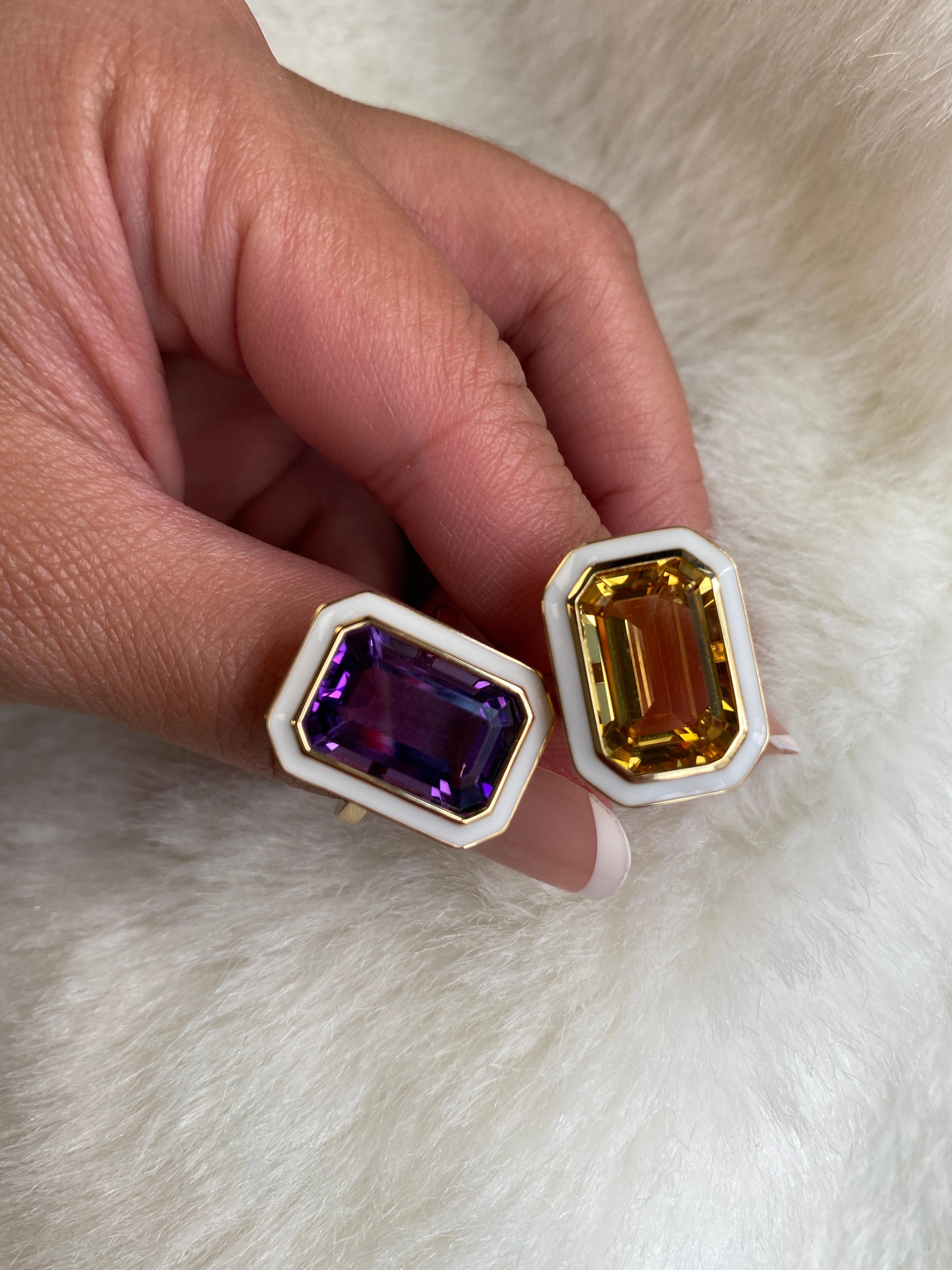 This is a unique combination of Citrine and White enamel. If you want to make a statement this is the perfect ring to do it! From our ‘Queen’ Collection, it was inspired by royalty, but with a modern twist. The combination of enamel, and Citrine