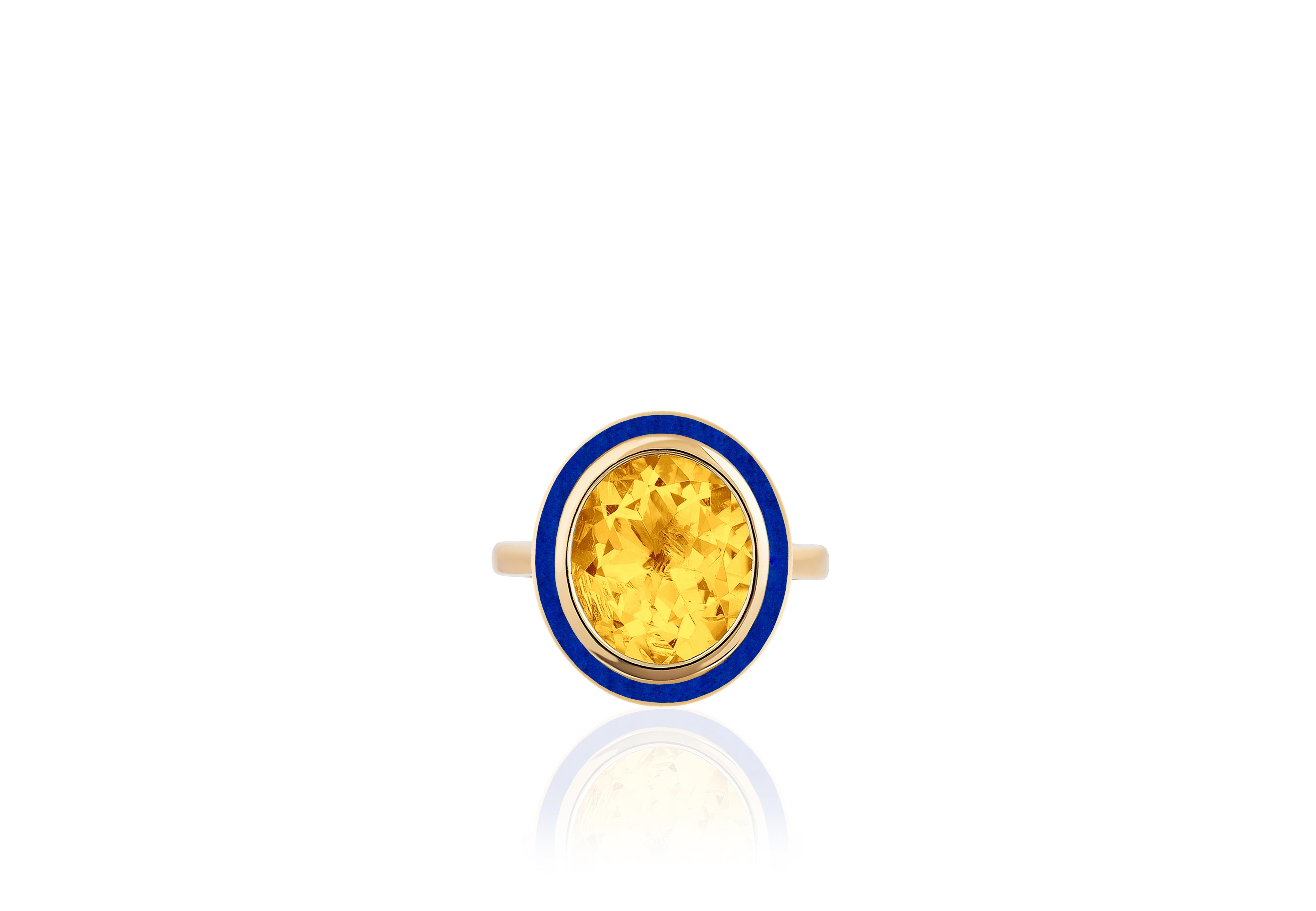 Goshwara Citrine & Lapis Lazuli Oval Cocktail Ring In New Condition For Sale In New York, NY