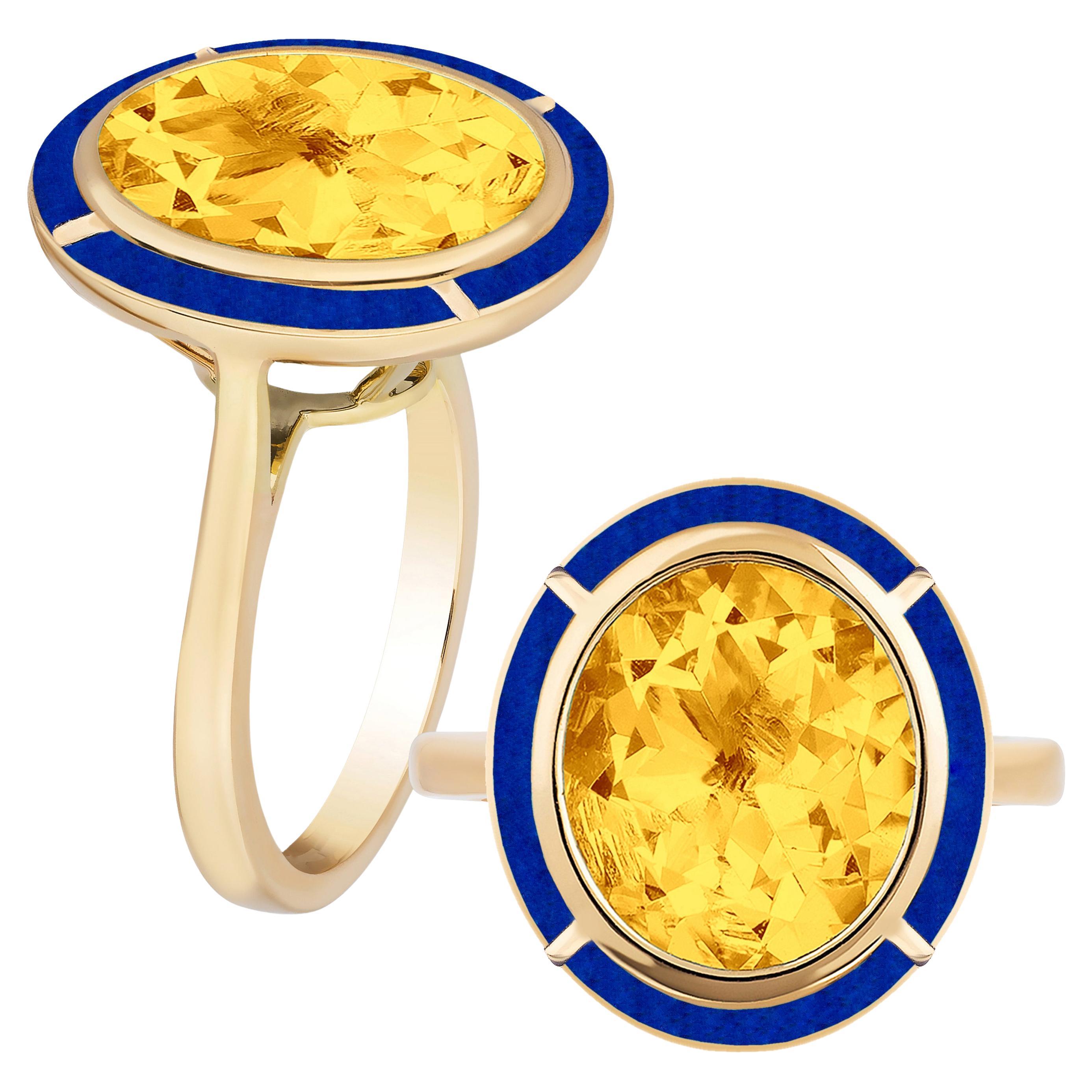 Goshwara Citrine & Lapis Lazuli Oval Cocktail Ring For Sale
