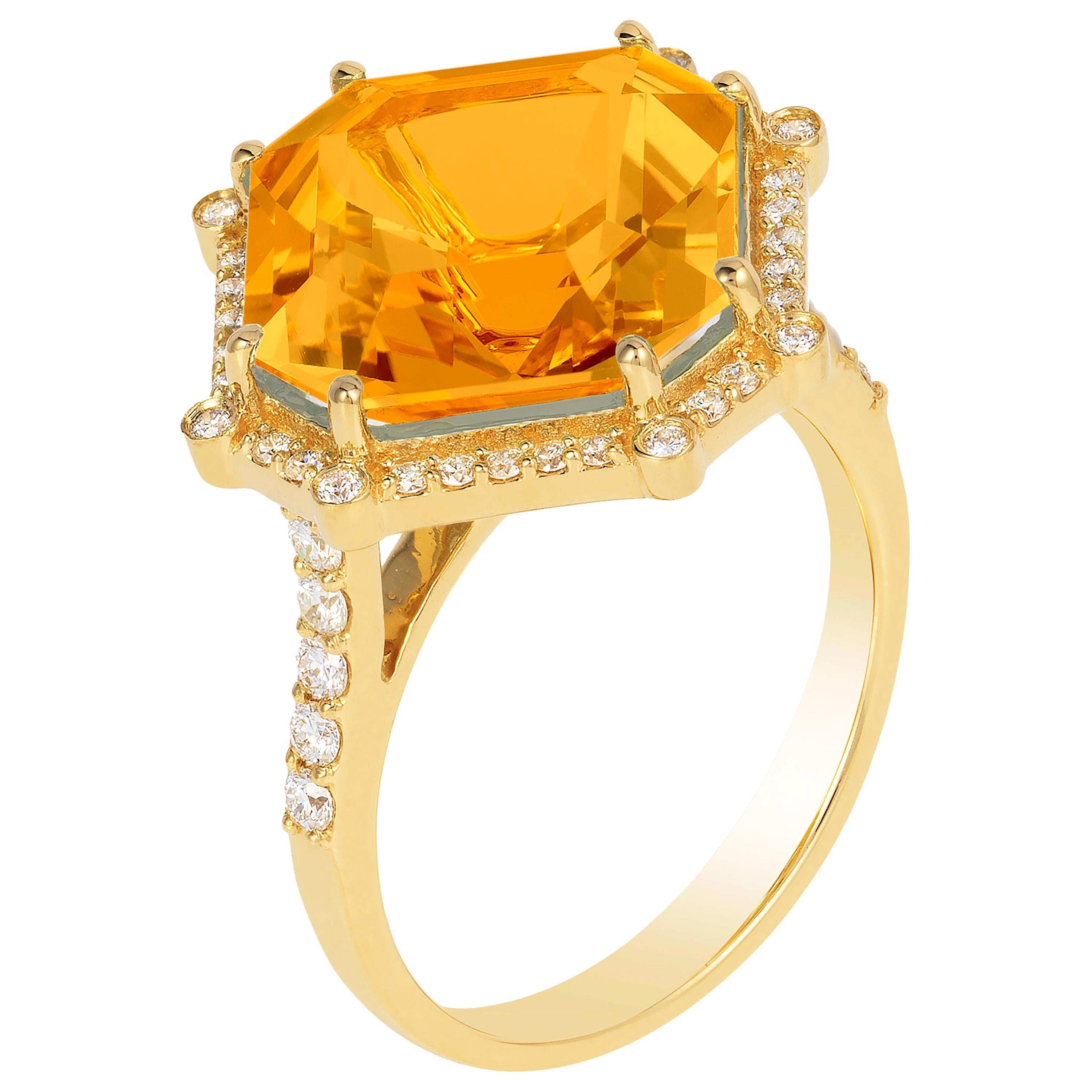 Goshwara Citrine Octagon and Diamond Ring For Sale