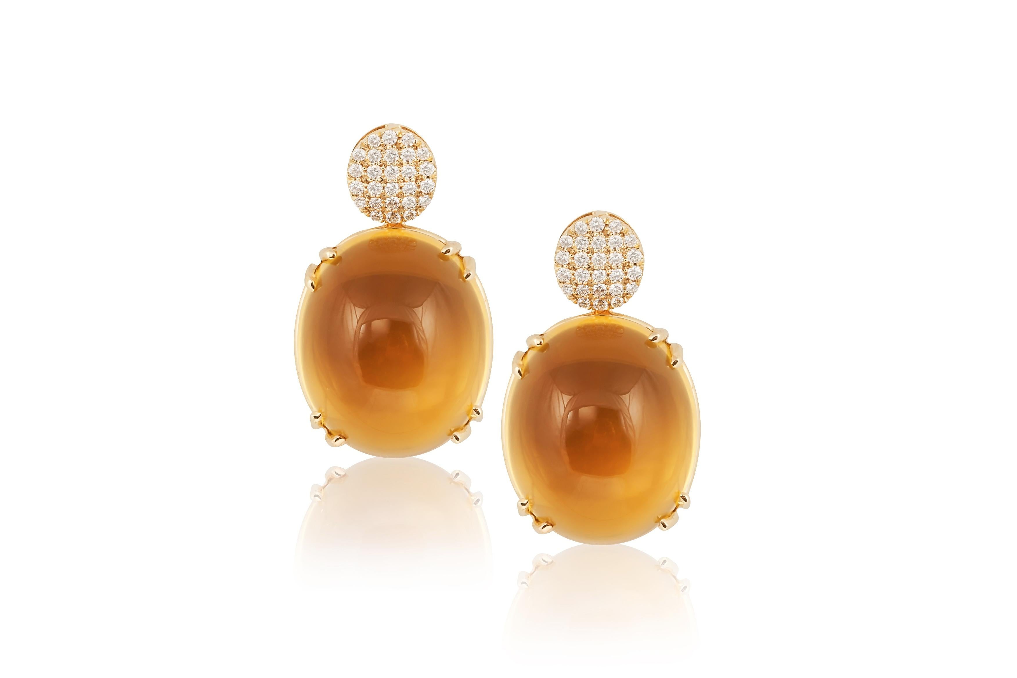 Citrine Oval Cab with Diamonds Motif Earrings from the exquisite 'Rock 'N Roll' Collection. Crafted in stunning 18K Yellow Gold, these earrings are a harmonious blend of elegance and edginess. The focal point of each earring is a lustrous Citrine