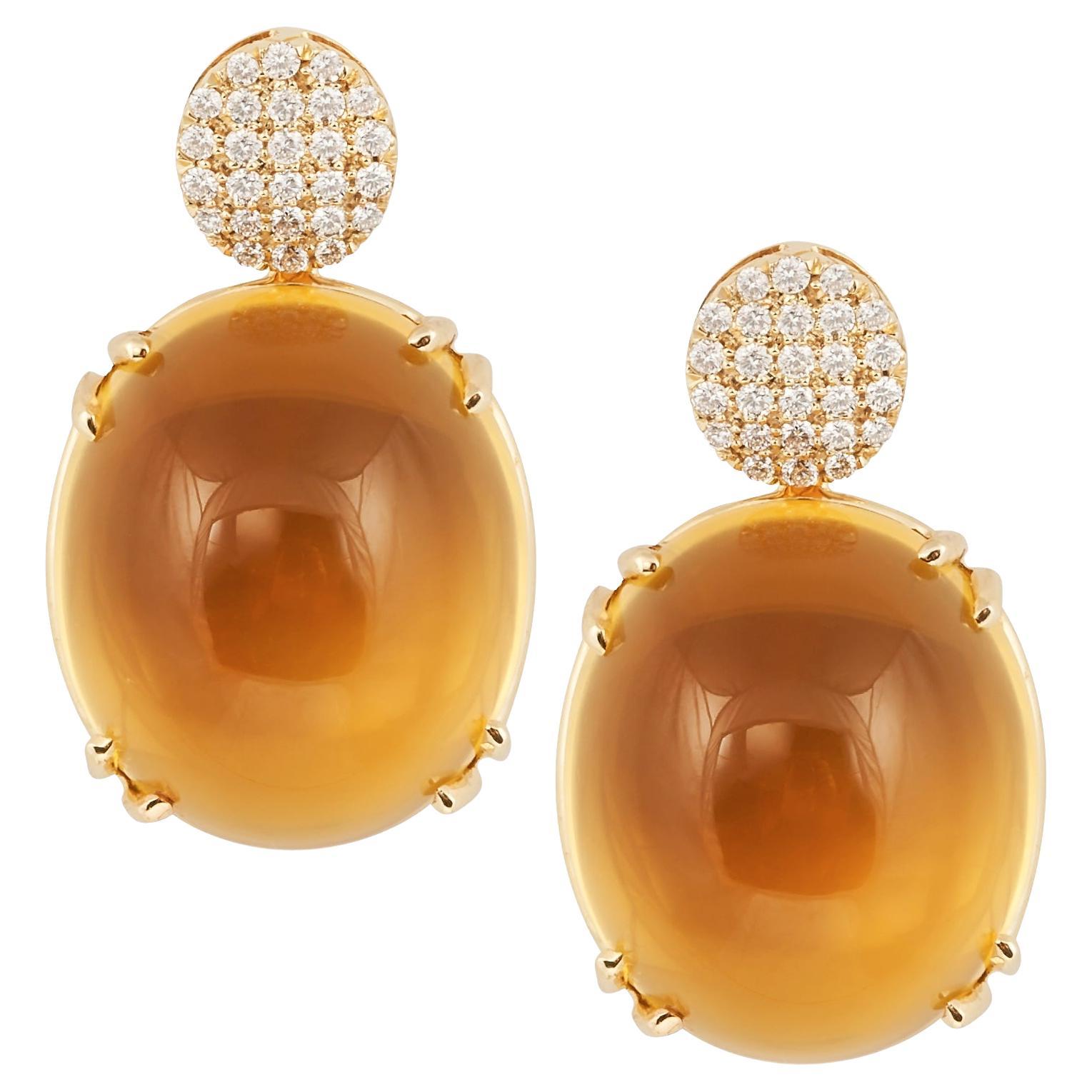 Goshwara Citrine Oval Cab with Diamonds Motif Earrings