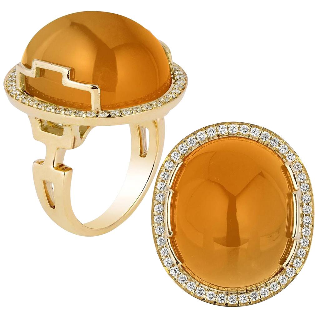 Goshwara Citrine Oval Cabochon and Diamond Ring