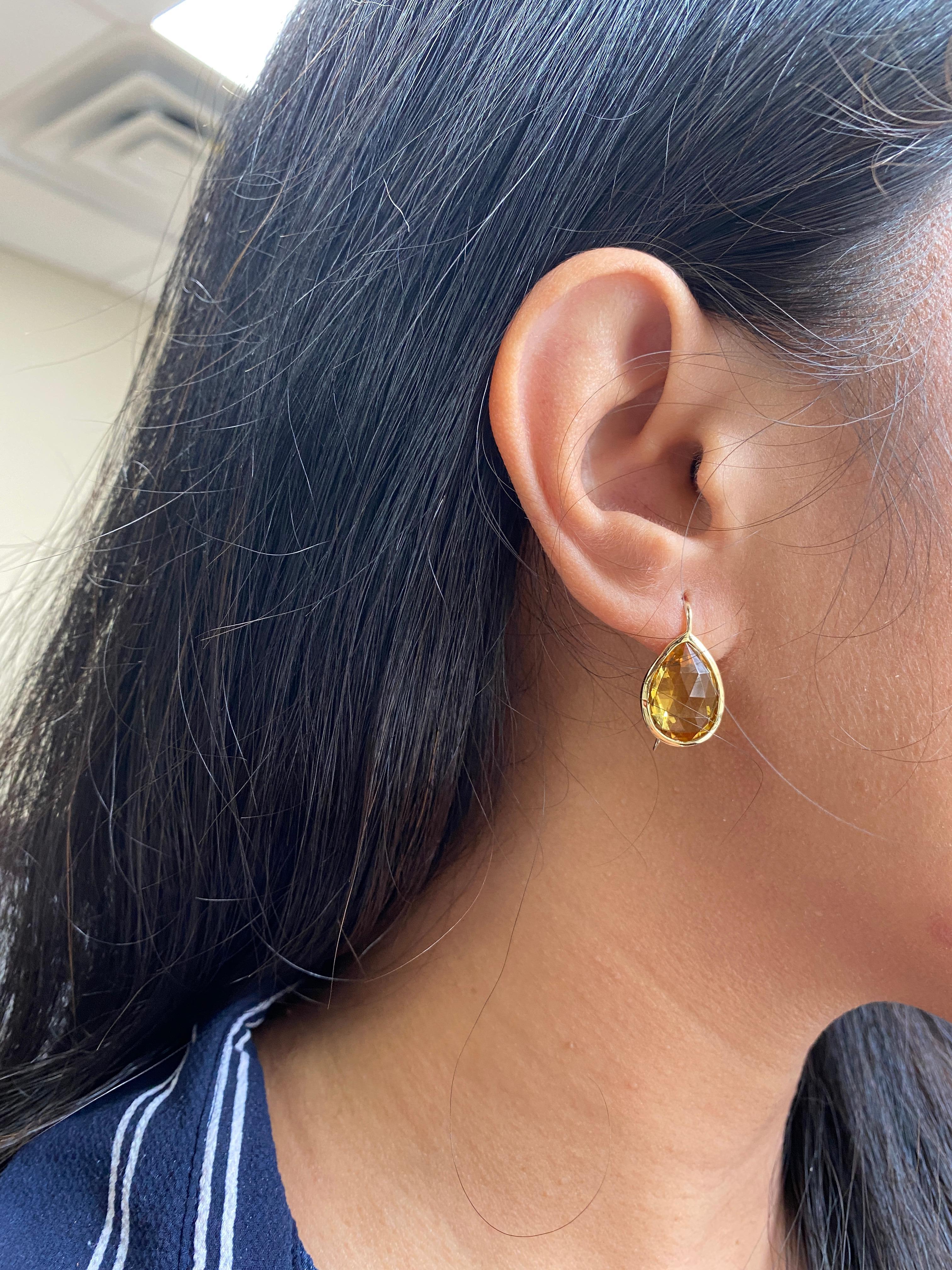 Boucles d'oreilles en forme de poire en citrine de Goshwara sur fil métallique Pour femmes en vente