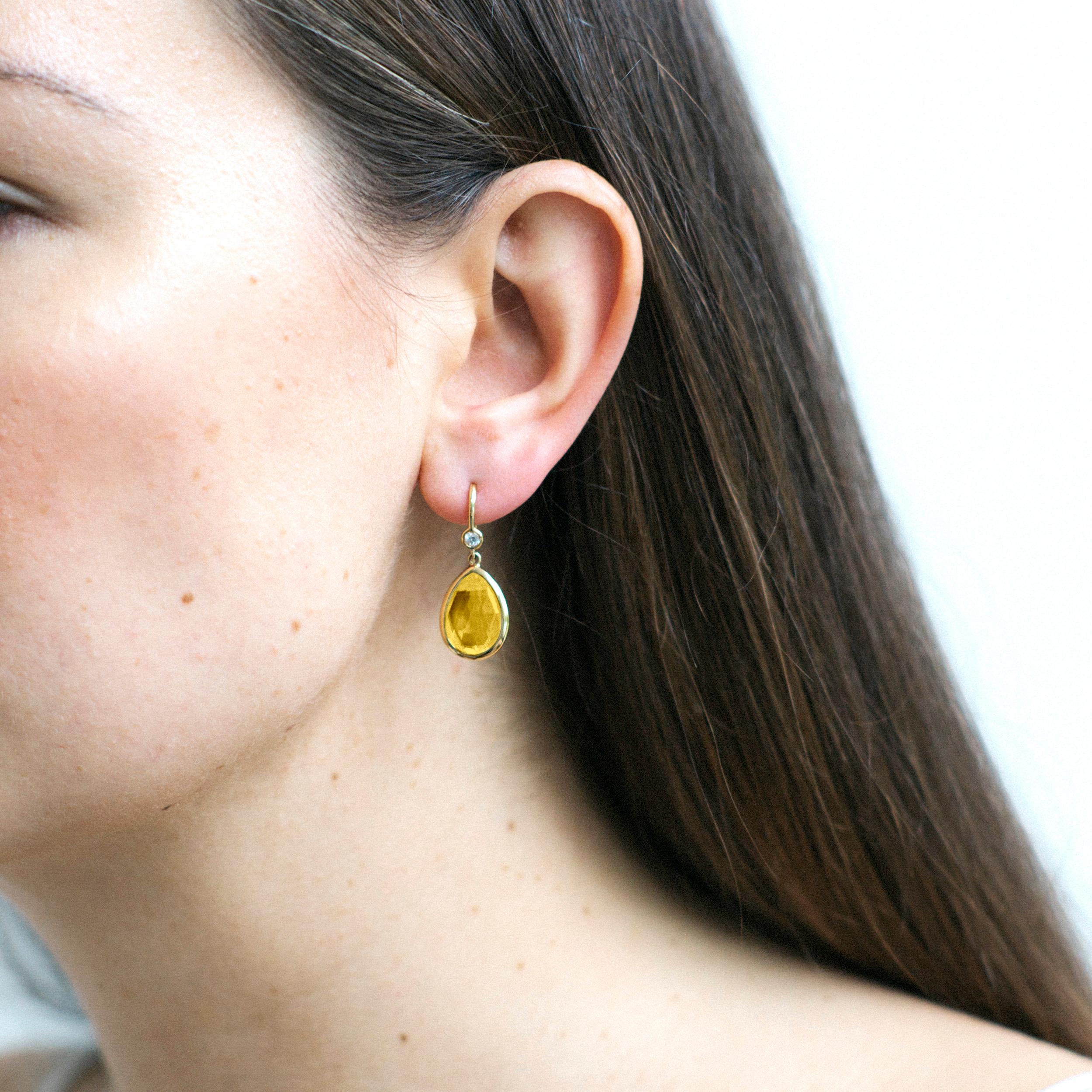 Contemporary Goshwara Pear Shape Citrine with Diamonds on Wire Earrings