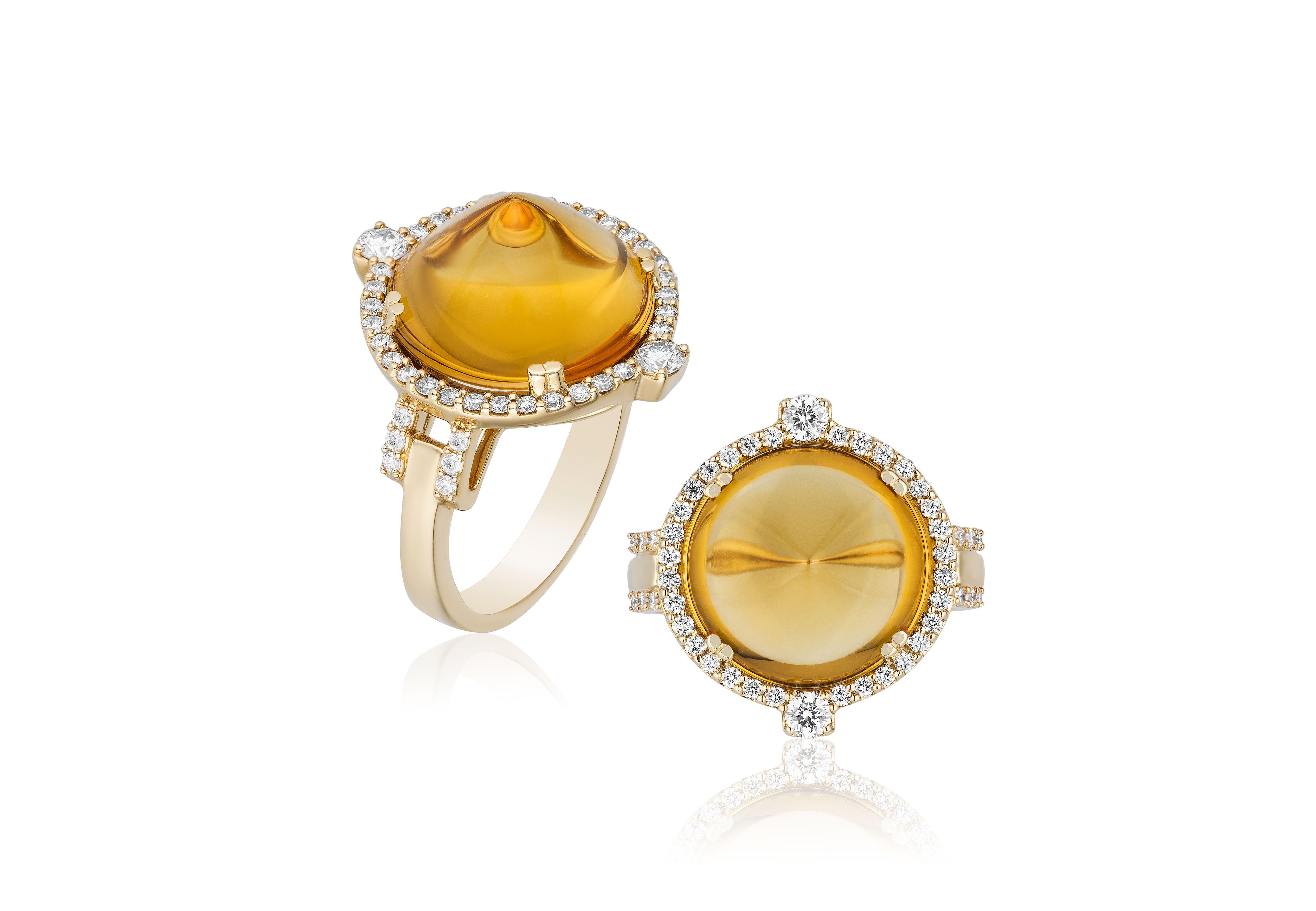 Citrine Sugar Loaf Ring in 18K Yellow Gold with Diamonds, from 'Rock 'N Roll' Collection. Extensive collection of big and bold pieces. Like the music, this Rock ‘n Roll collection is electric in color and very stimulating to the eye. These exciting