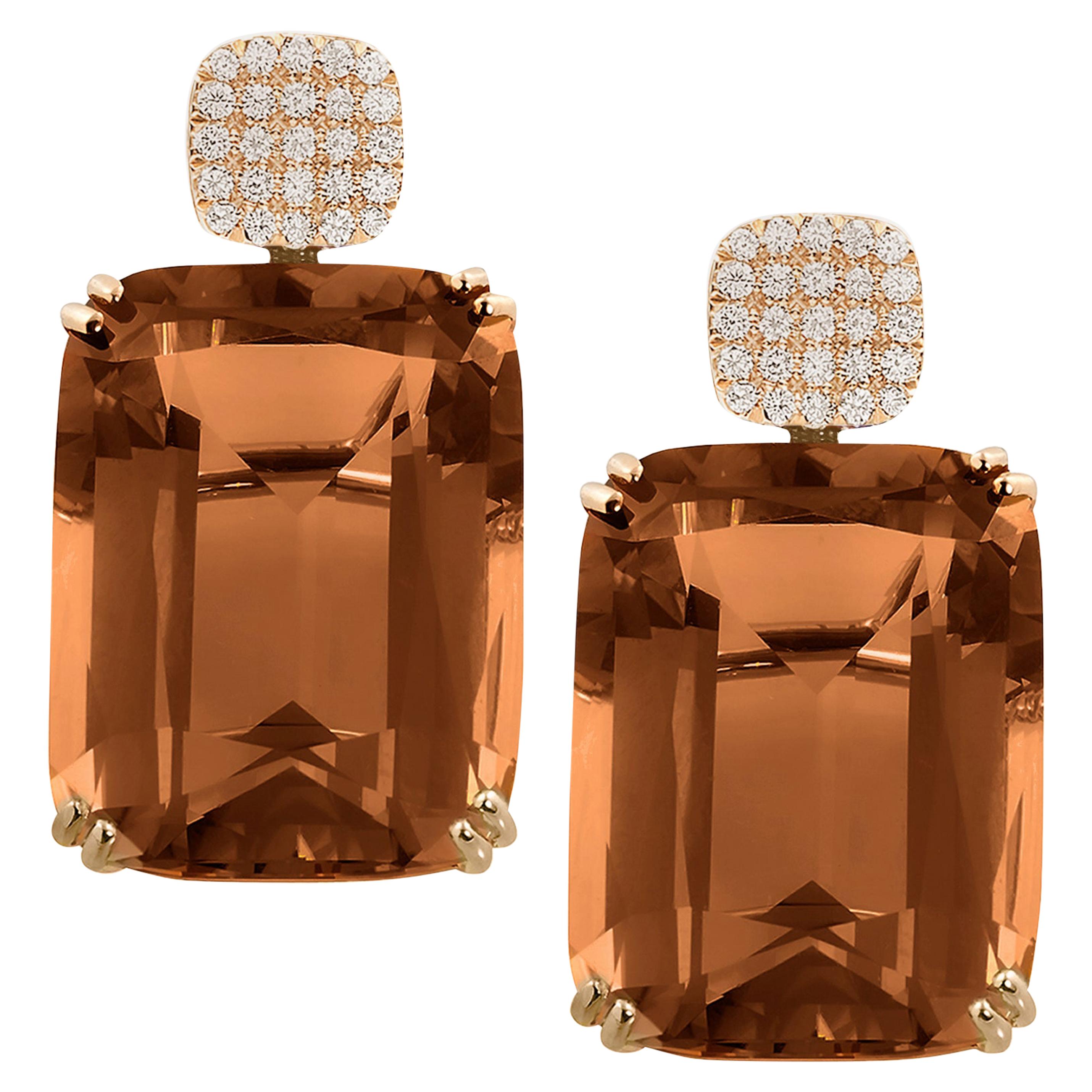 Cognacfarbene Ohrringe mit Diamanten im Kissenschliff vonshwara