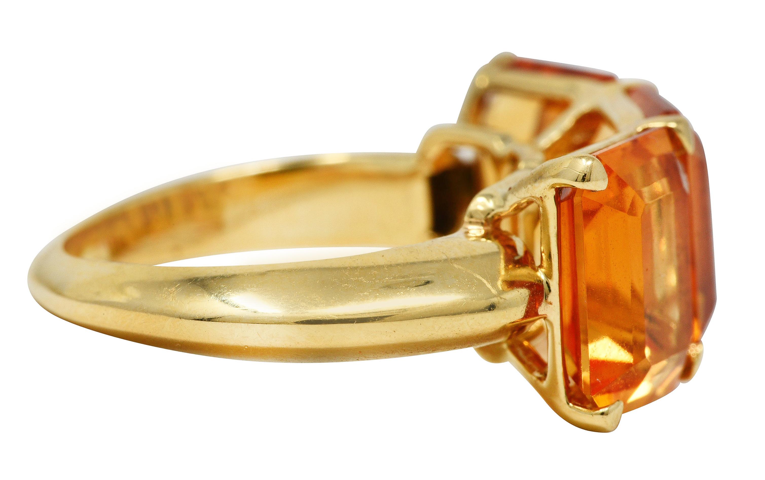 Emerald Cut Goshwara Contemporary Citrine 18 Karat Yellow Gold Gossip Three Stone Ring
