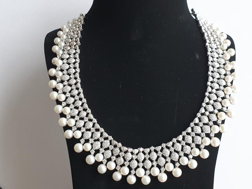 Halskette aus Zuchtperlen und Diamanten aus Goshwara (Perle) im Angebot