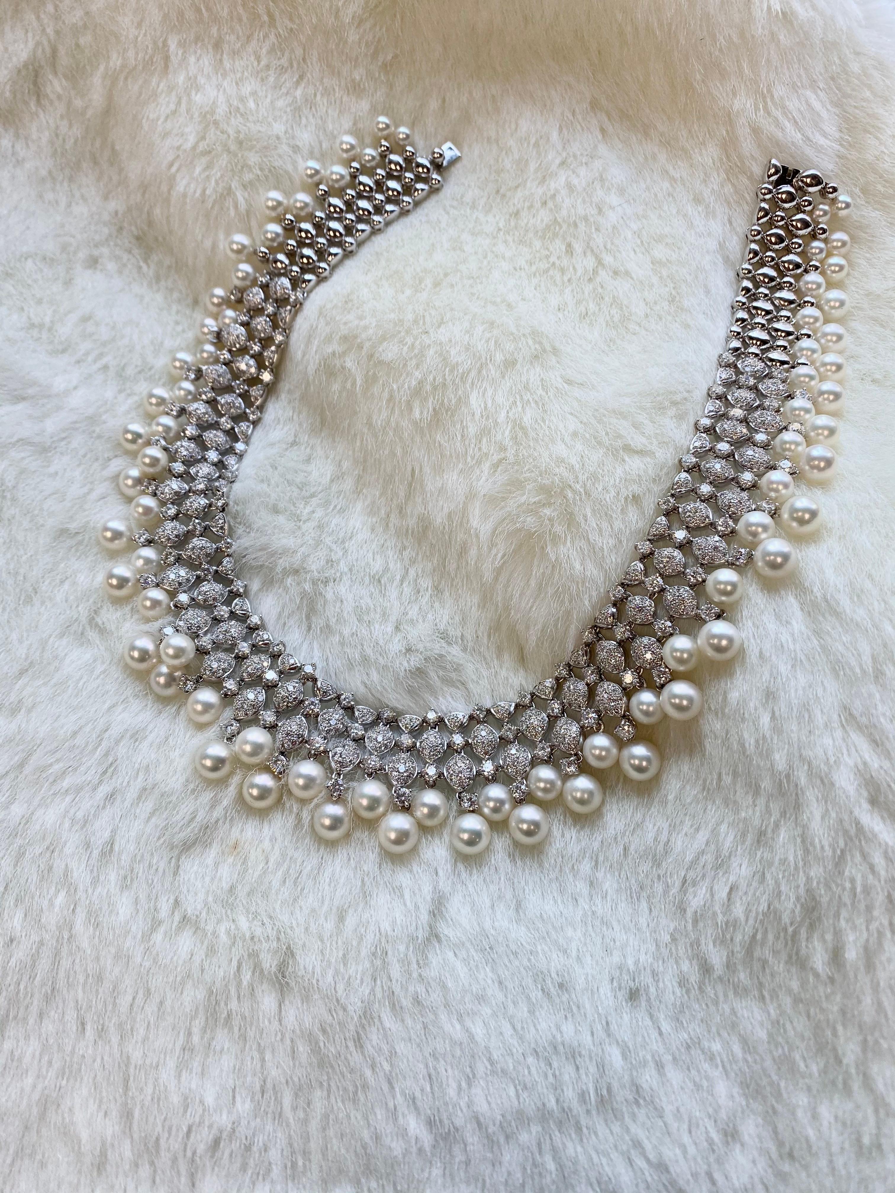 Cultured Pearl and Diamond Necklace In New Condition For Sale In New York, NY