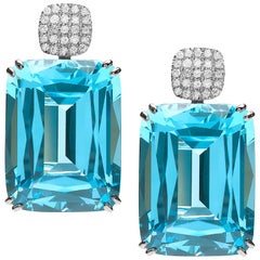 Goshwara Cushion Blue Topaz and Diamond Motif Earrings