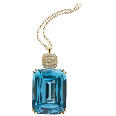 Goshwara Cushion Blue Topaz and Diamond Pendant