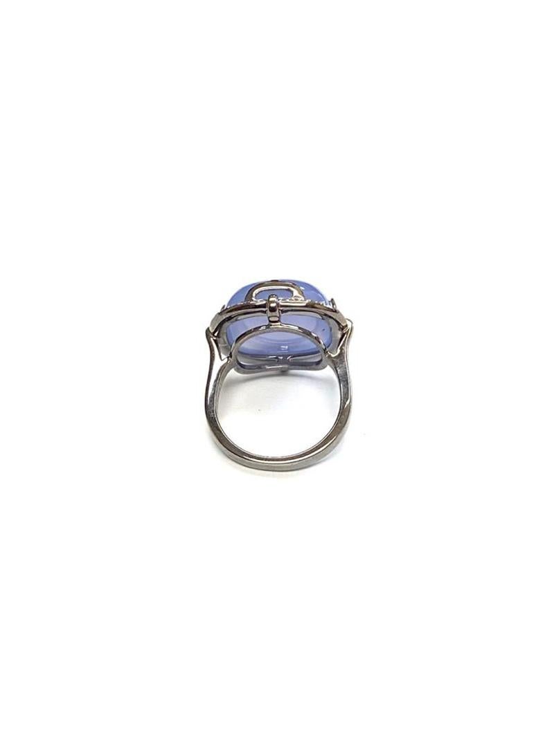 Goshwara Cushion Cabochon Blue Chalcedony And Diamond Ring For Sale 2