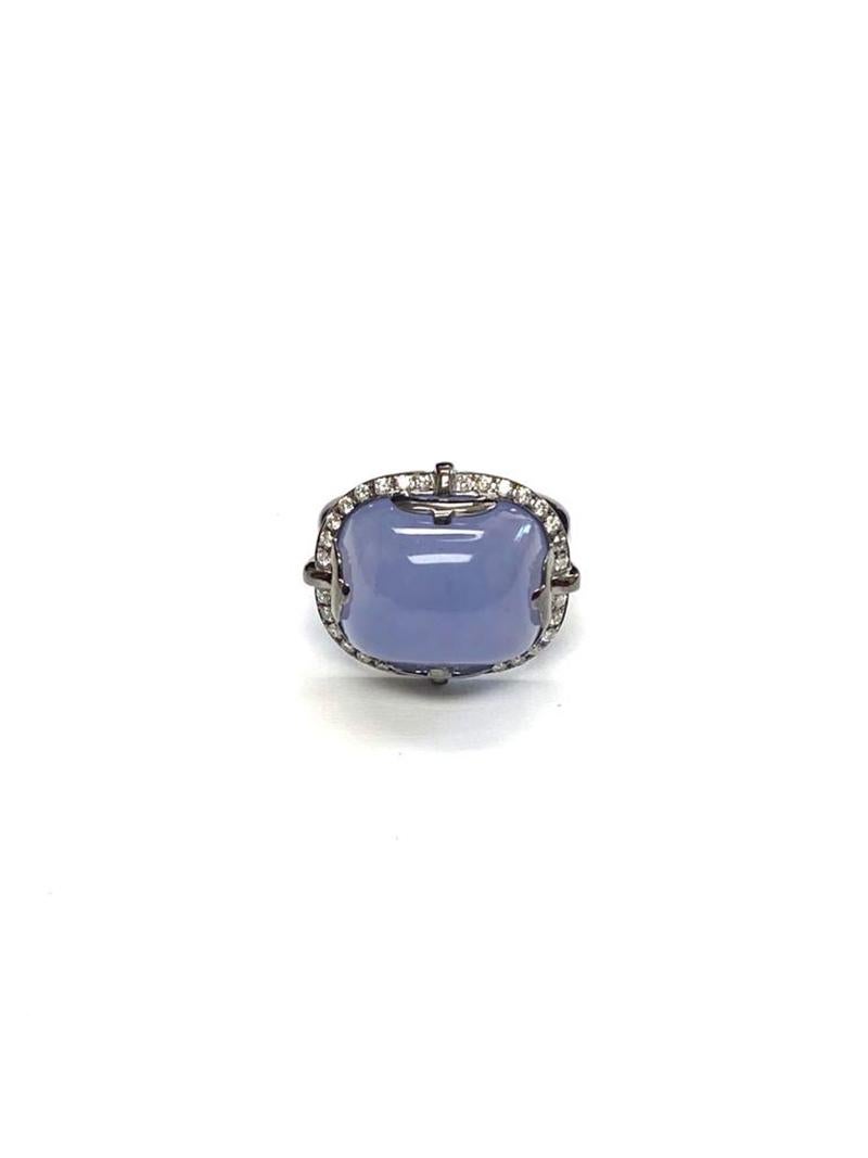 Cushion Cut Goshwara Cushion Cabochon Blue Chalcedony And Diamond Ring For Sale