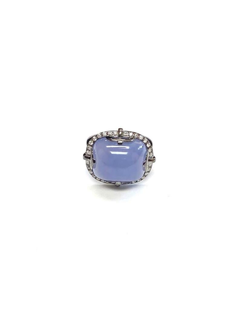 Women's Goshwara Cushion Cabochon Blue Chalcedony And Diamond Ring For Sale