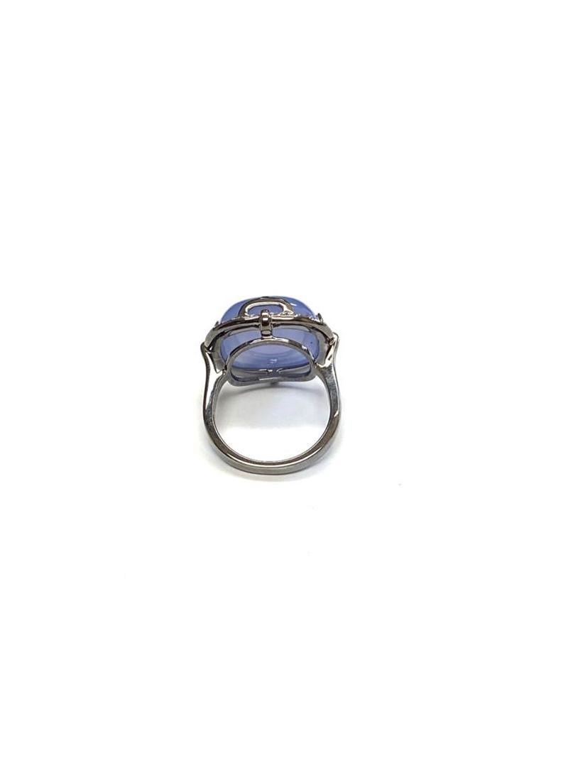 Goshwara Cushion Cabochon Blue Chalcedony And Diamond Ring For Sale 1