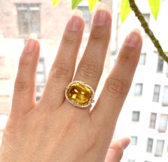 Goshwara Cushion Cabochon Citrine and Diamond Ring