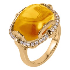 Ring mit Citrin und Diamant im Kissenschliff im Cabochon-Schliff