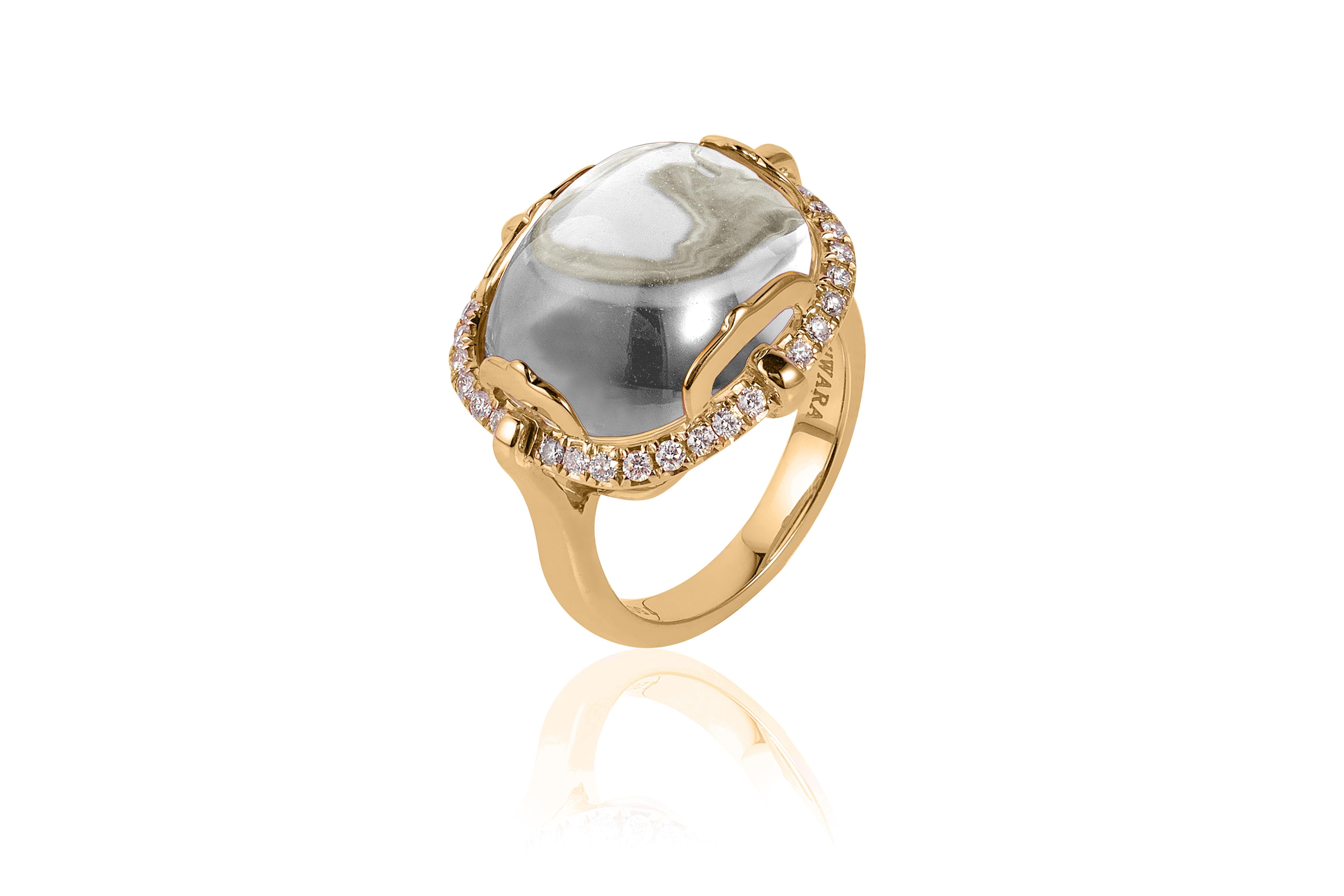 Rock Crystal Cushion Cabochon Ring in 18K Yellow Gold with Diamonds from 'Rock 'N Roll' Collection

Stone Size: 16 x 13 mm 

Gemstone Approx Wt: Rock Crystal- 13.60 Carats

Diamonds: G-H / VS, Approx Wt:0.34 Carats