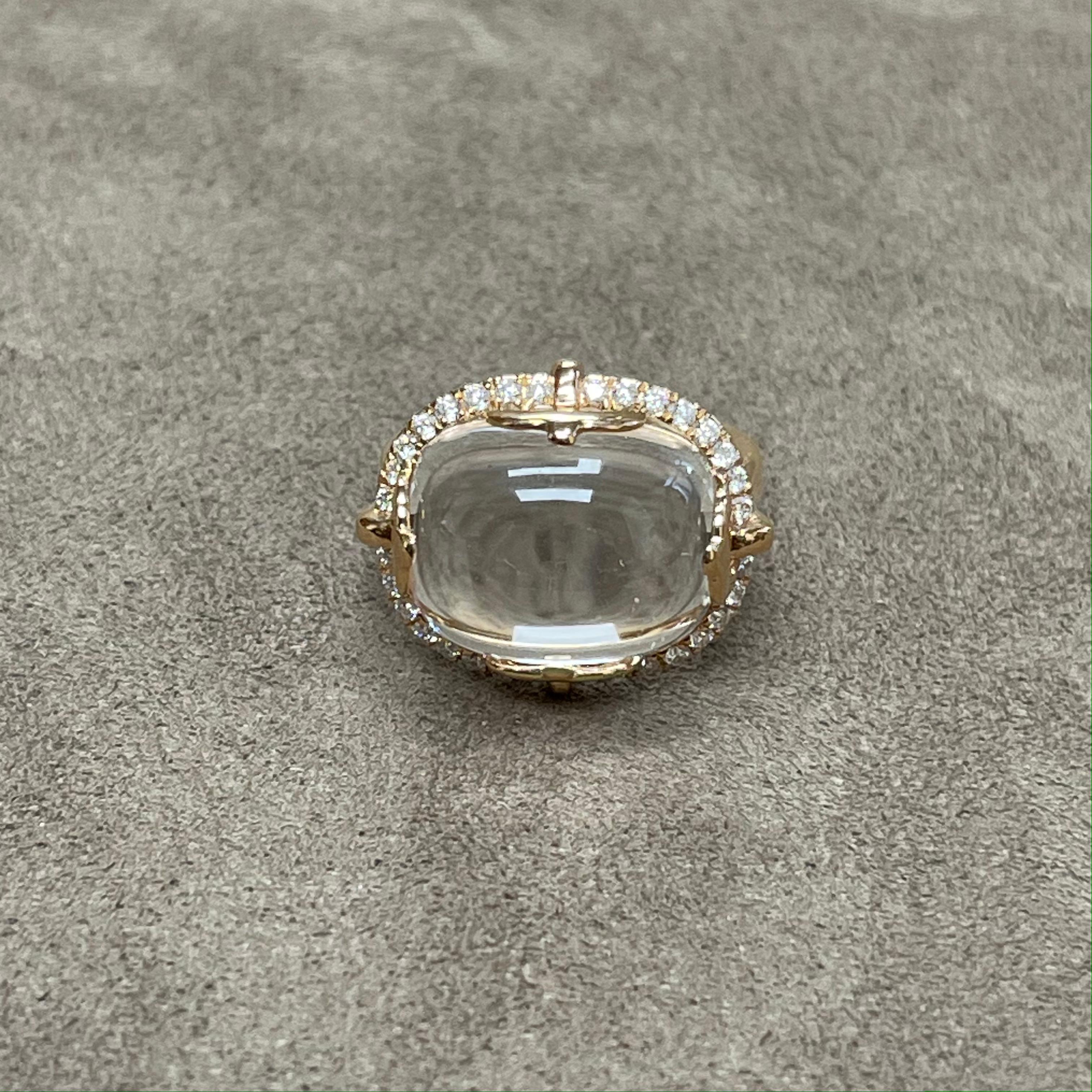Goshwara Cushion Cabochon Rock Crystal and Diamond Ring In New Condition For Sale In New York, NY