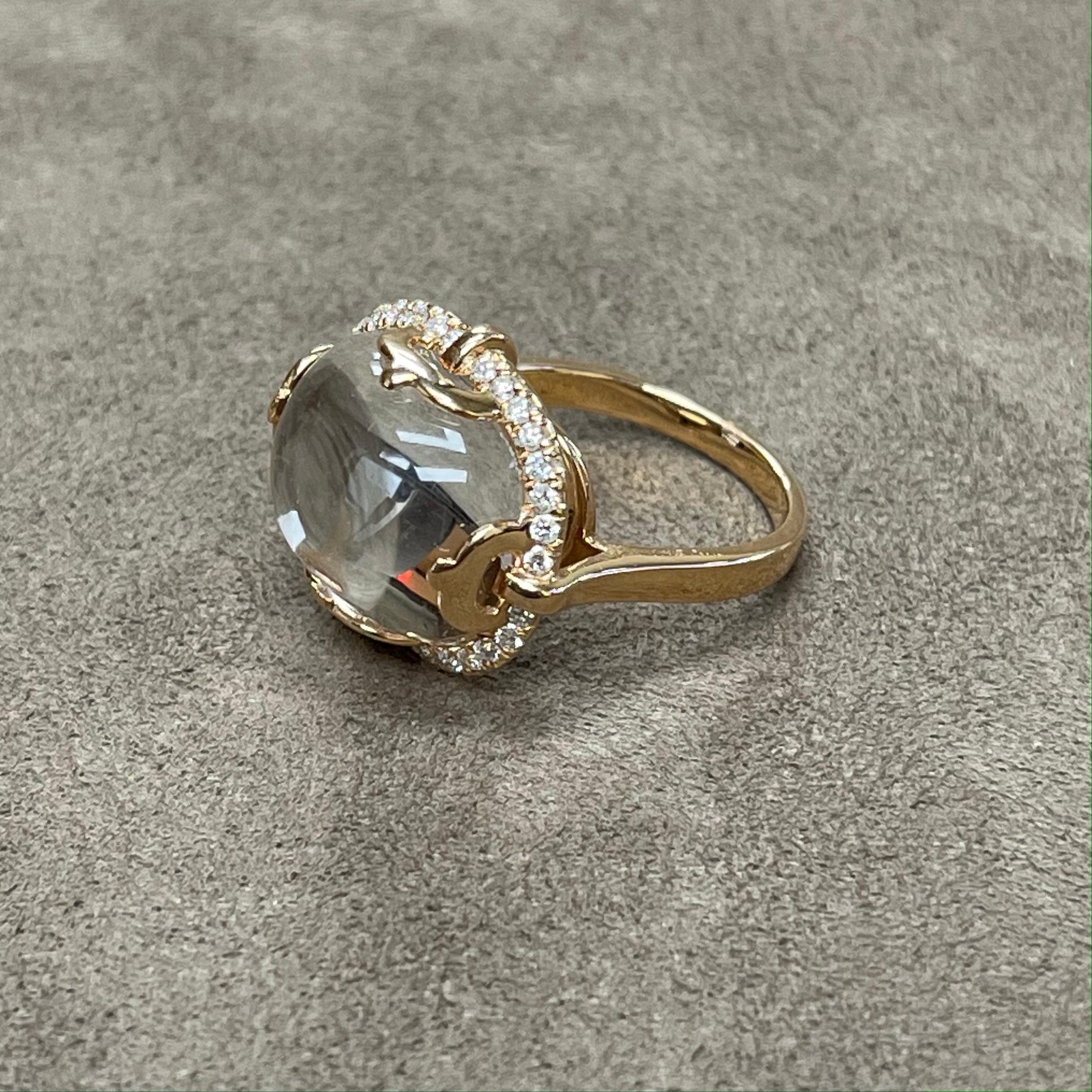 Women's Goshwara Cushion Cabochon Rock Crystal and Diamond Ring For Sale