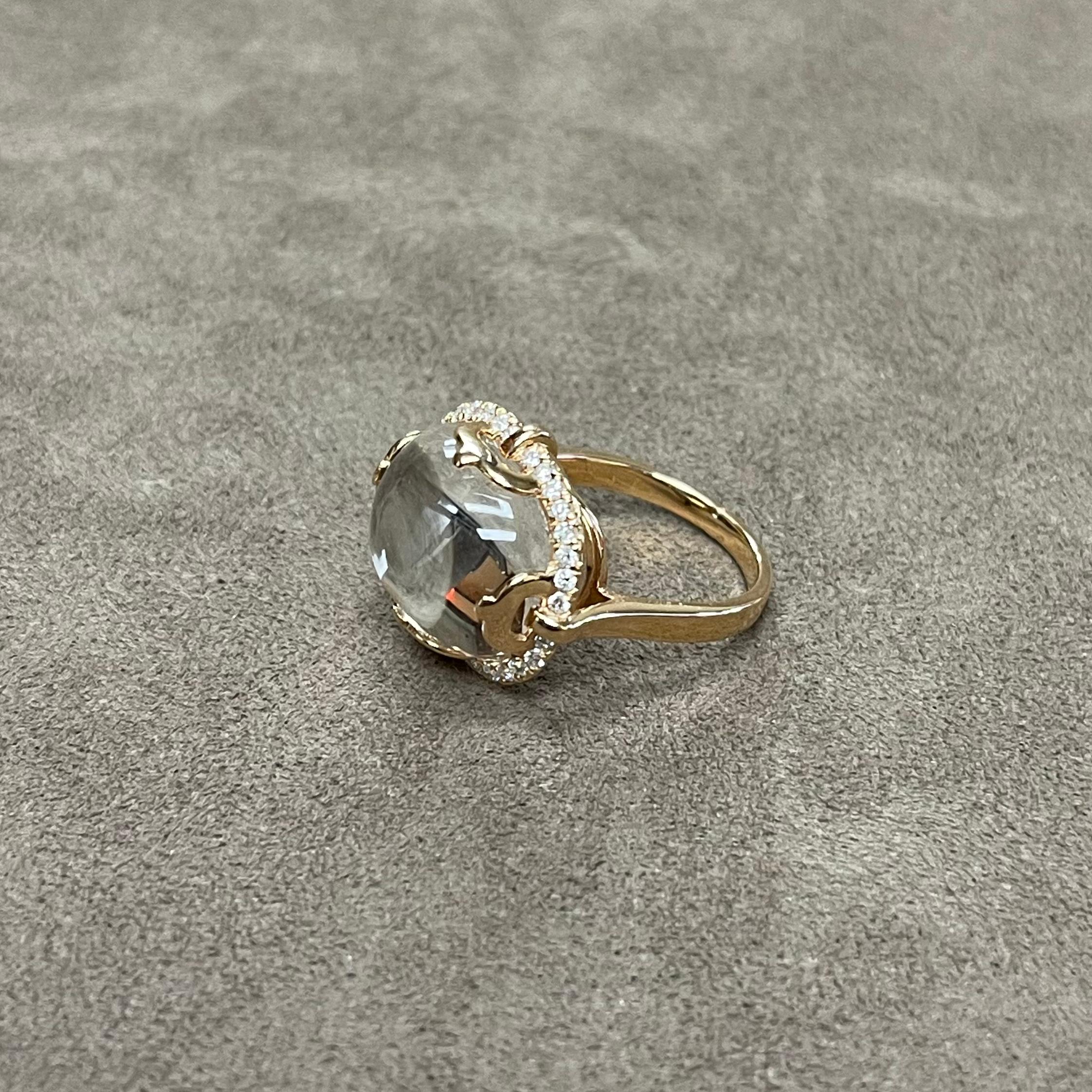Goshwara Cushion Cabochon Rock Crystal and Diamond Ring For Sale 1