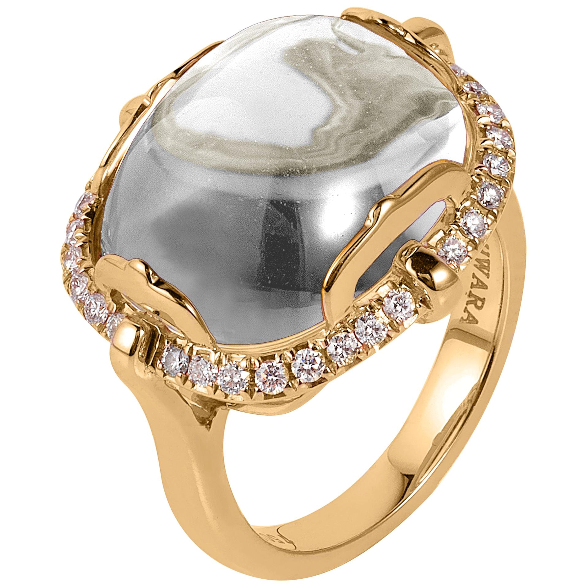 Goshwara Cushion Cabochon Rock Crystal and Diamond Ring