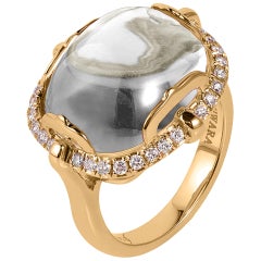 Goshwara Cushion Cabochon Rock Crystal and Diamond Ring