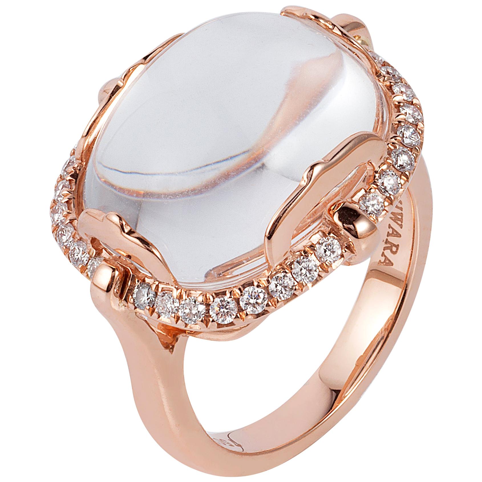 Ring mit Bergkristall und Diamant imshwara-Schliff, Cabochon-Kissen