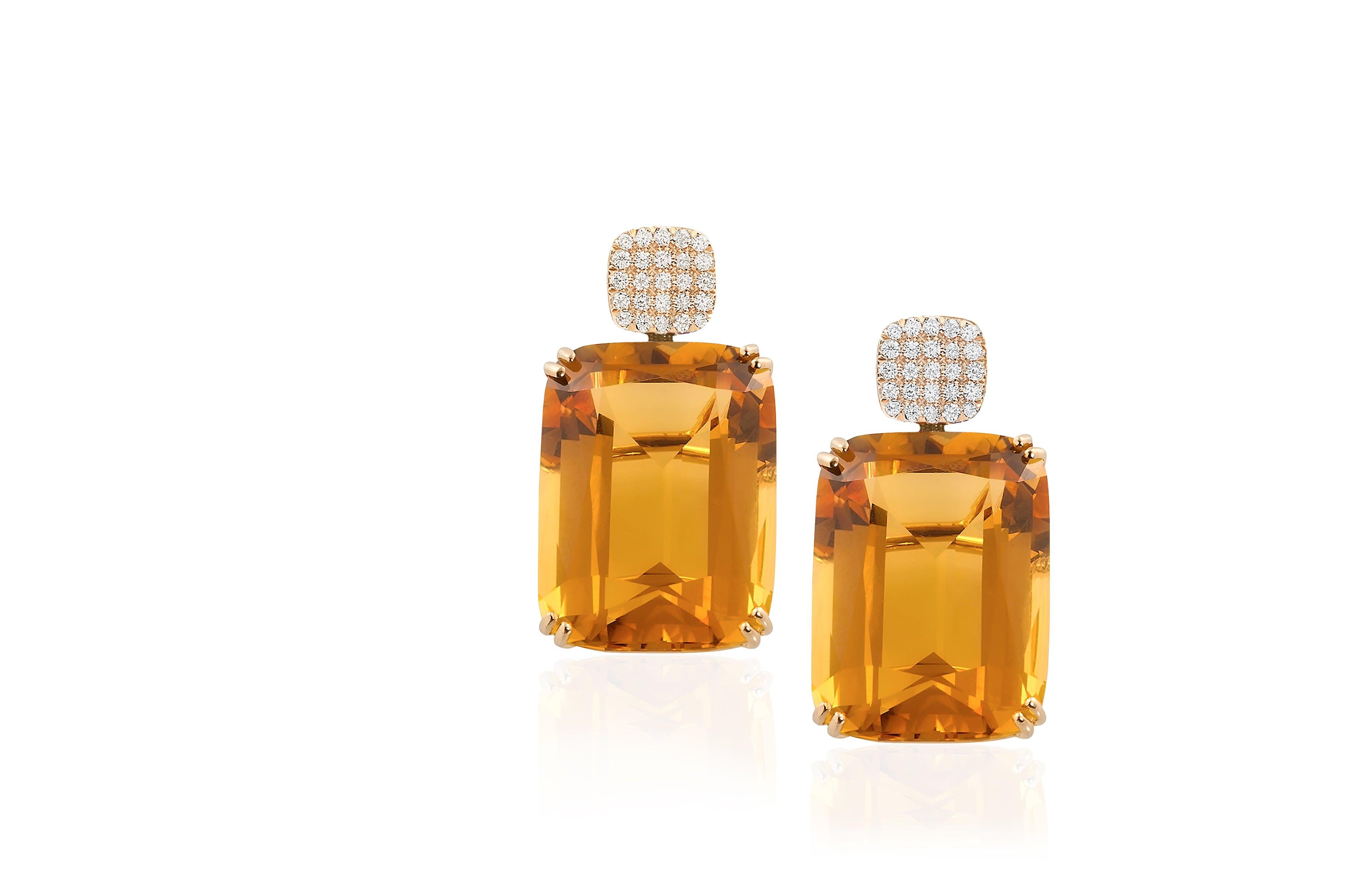 Contemporary Goshwara Cushion Citrine with Diamonds Earrings For Sale