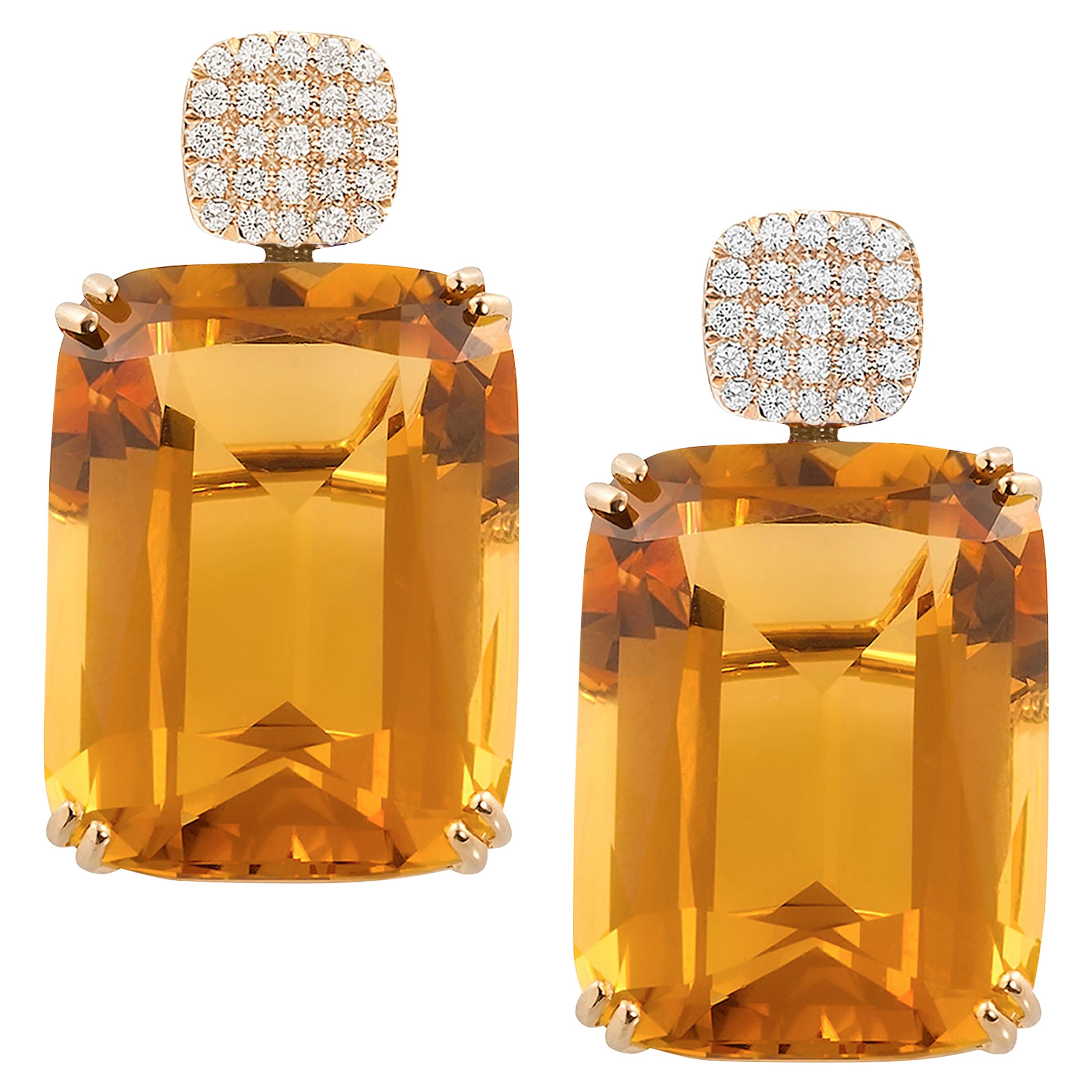 Goshwara Cushion Citrine with Diamonds Earrings