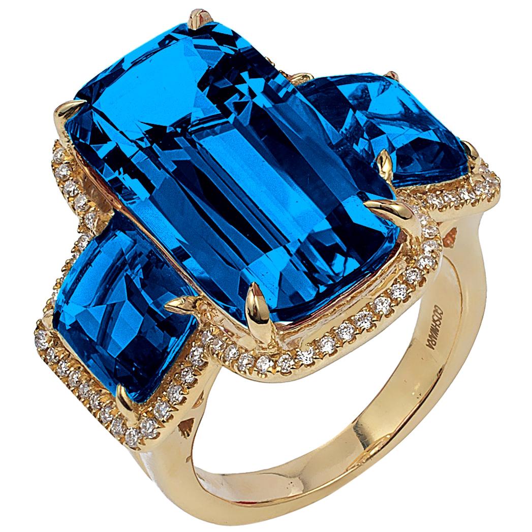 Goshwara Cushion London Blue Topaz and Diamond Ring For Sale