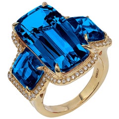 Goshwara Cushion London Blue Topaz and Diamond Ring